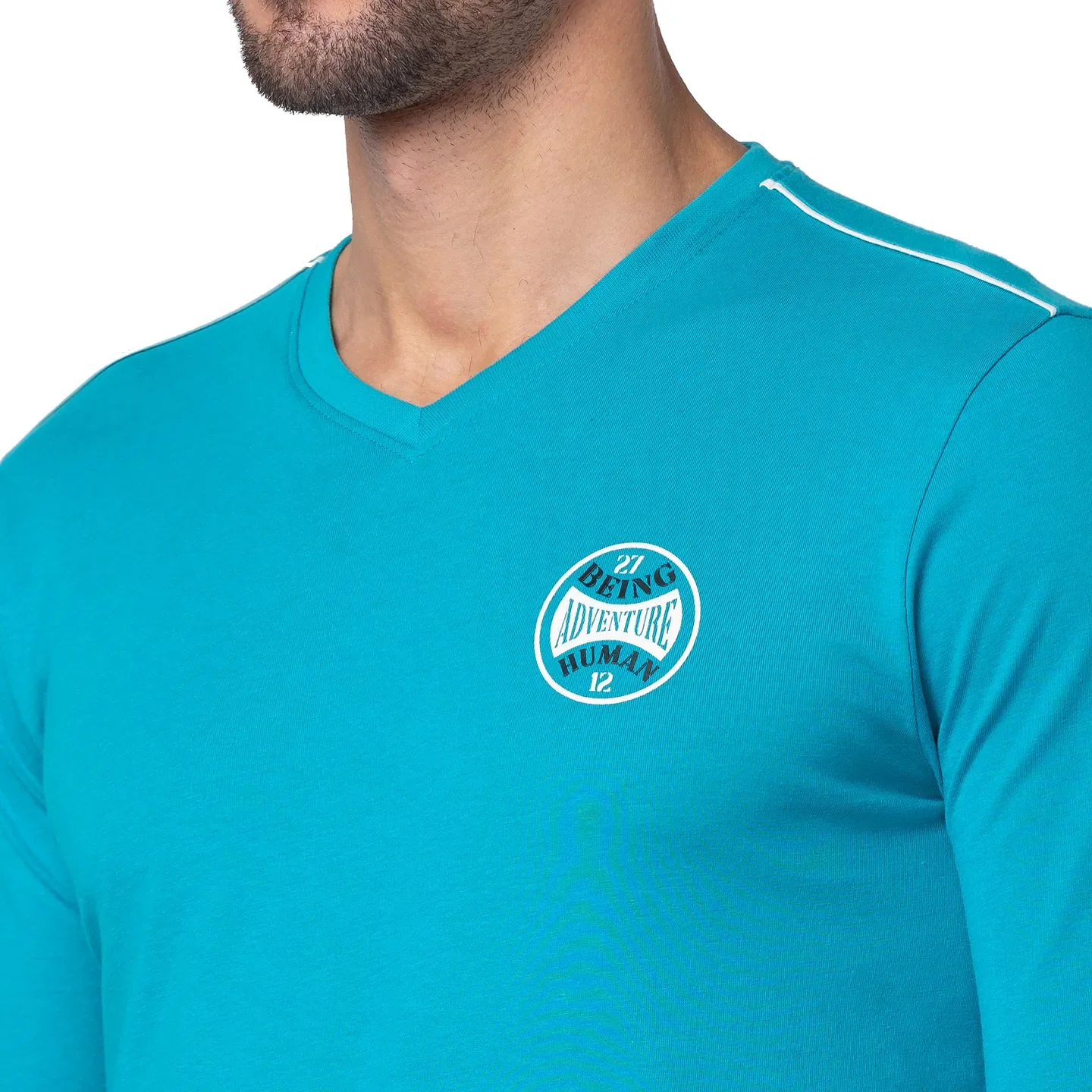 Lake Blue Regular Fit Round Neck Men's T-Shirt by Being Human Clothing - Image 4