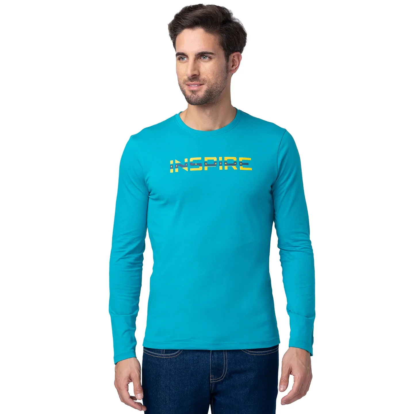 Blue Regular Fit Men's Long Sleeves T-Shirt by Being Human Clothing