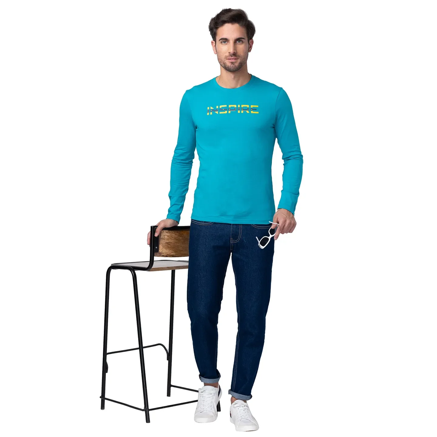 Blue Regular Fit Men's Long Sleeves T-Shirt by Being Human Clothing - Image 6