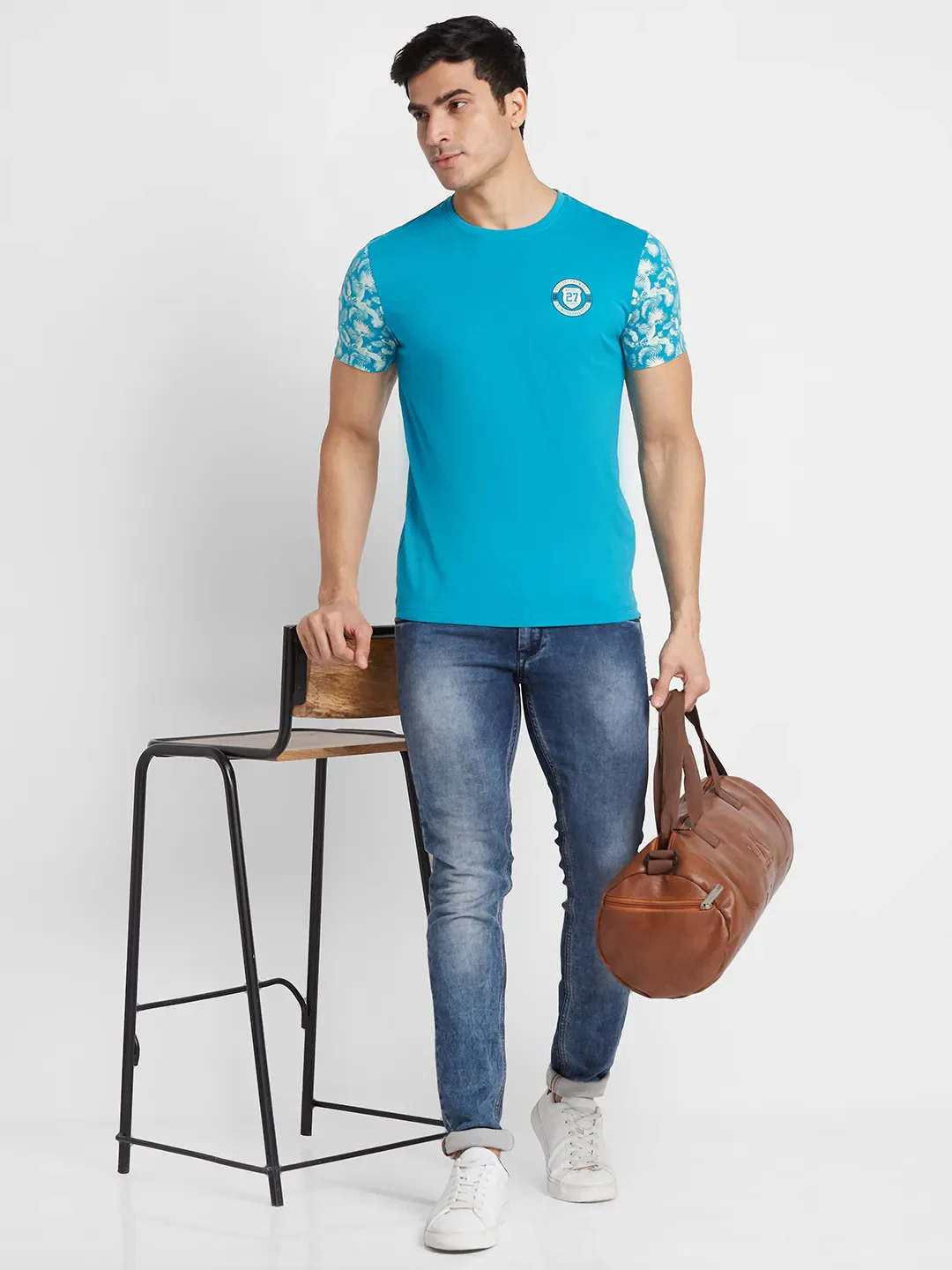 Lake Blue Regular Fit Round Neck Men's T-Shirt by Being Human Clothing - Image 6