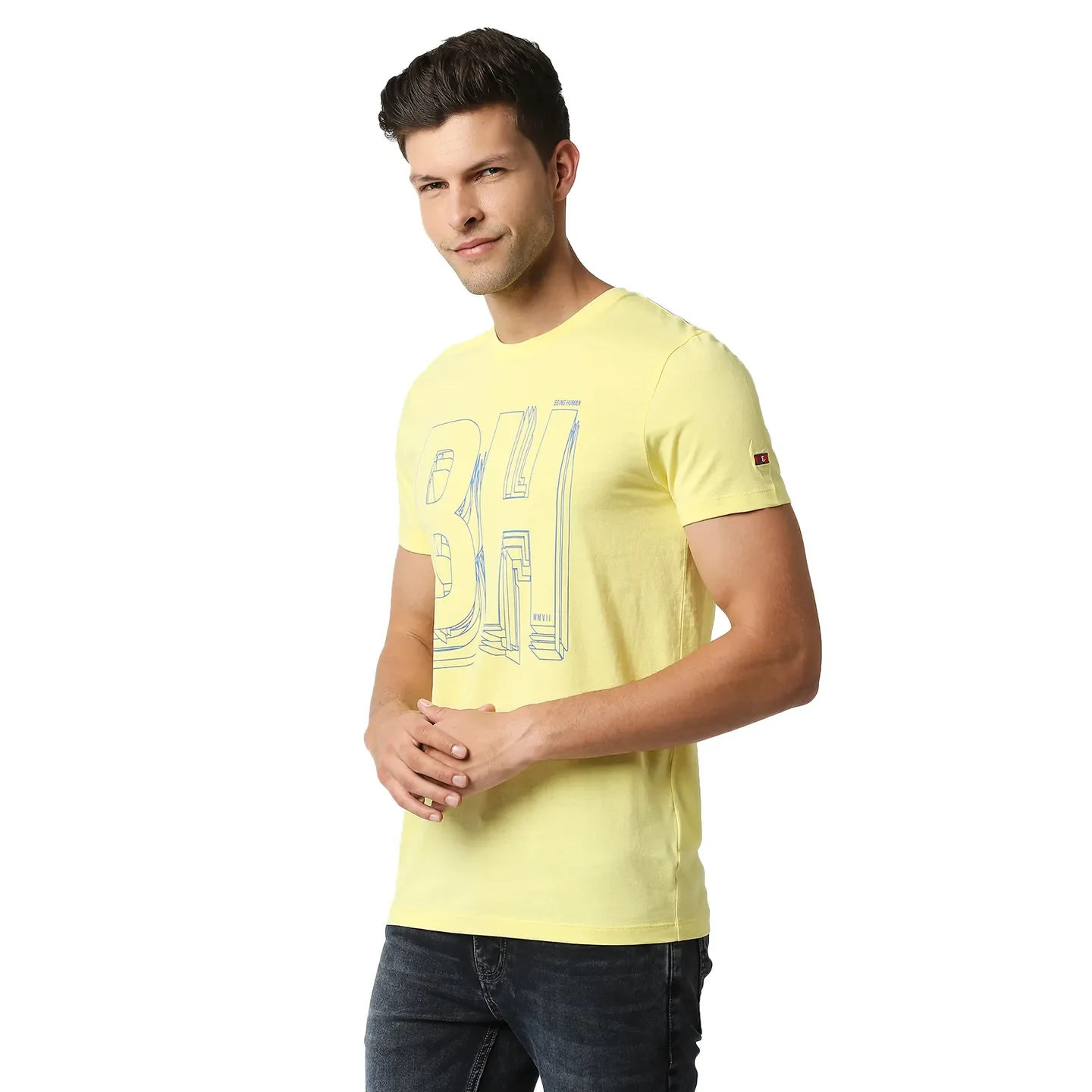 Yellow Regular Fit Men's Short Sleeves T-Shirt by Being Human Clothing - Image 2