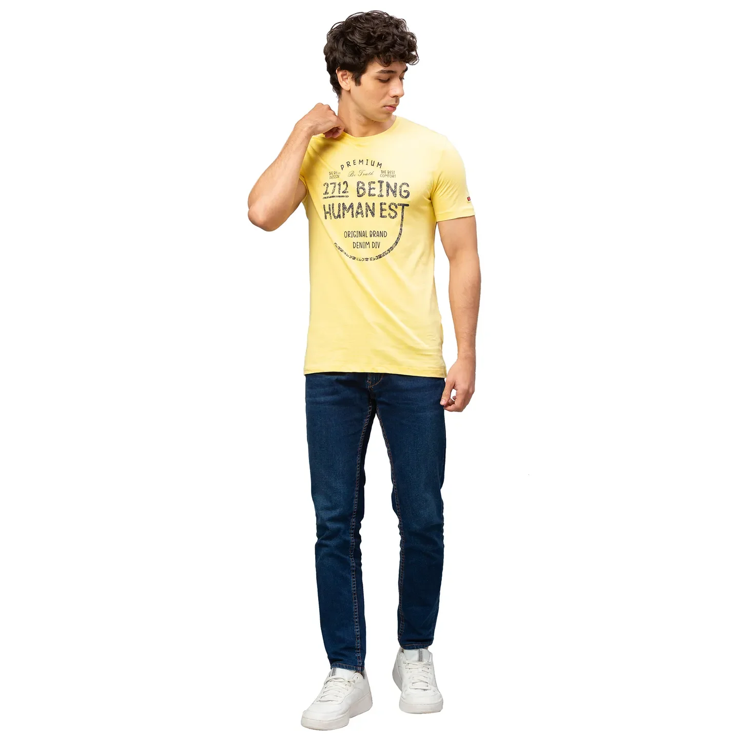 Yellow Regular Fit Men's Short Sleeves T-Shirt by Being Human Clothing - Image 2