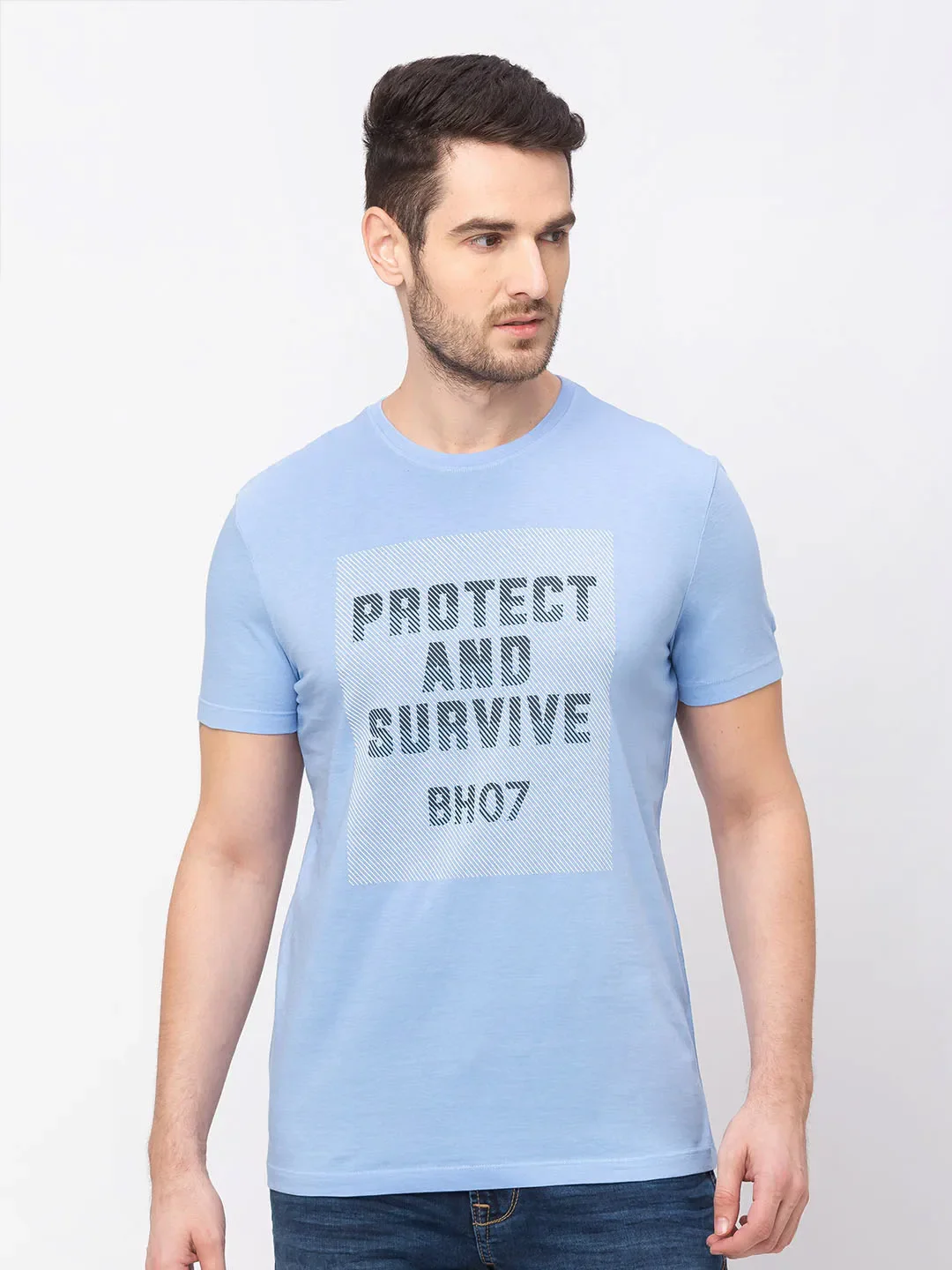 Blue Regular Fit Men's Short Sleeves T-Shirt by Being Human Clothing