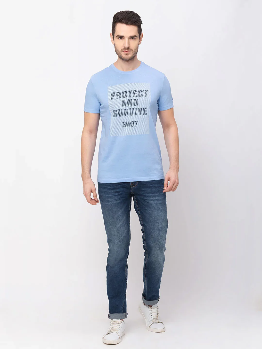 Blue Regular Fit Men's Short Sleeves T-Shirt by Being Human Clothing - Image 5