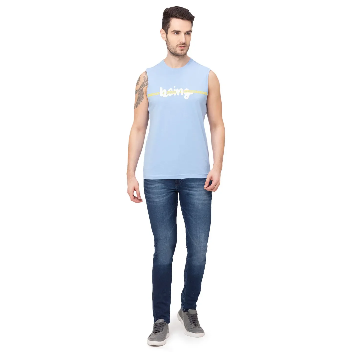 Blue Regular Fit Men's Sleevesles T-Shirt by Being Human Clothing - Image 2