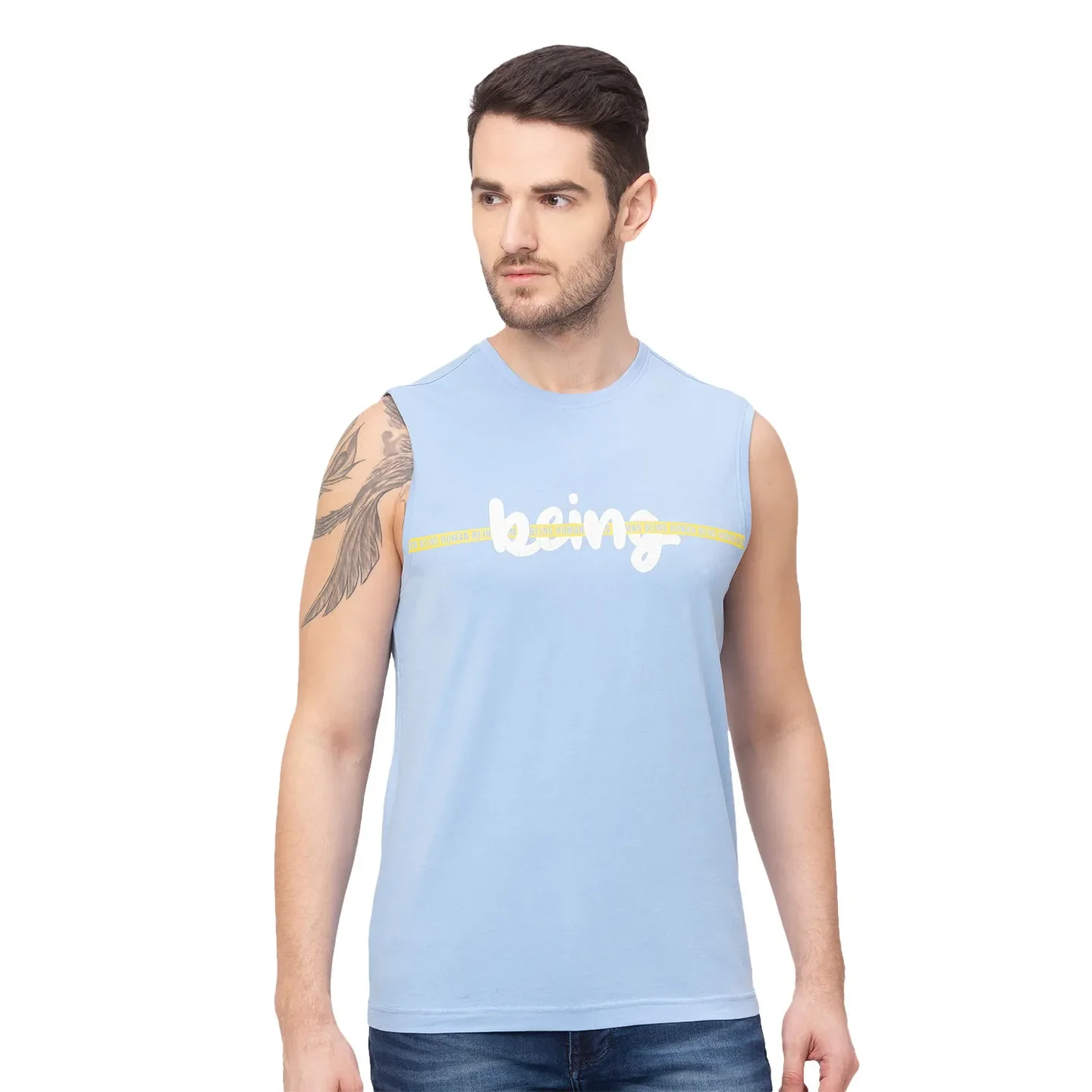 Blue Regular Fit Men's Sleevesles T-Shirt by Being Human Clothing - Image 7