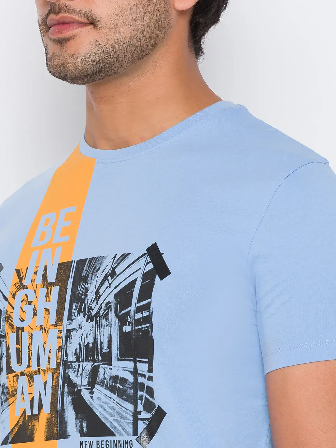 Light Blue Regular Fit Round Neck Men's T-Shirt by Being Human Clothing - Image 11