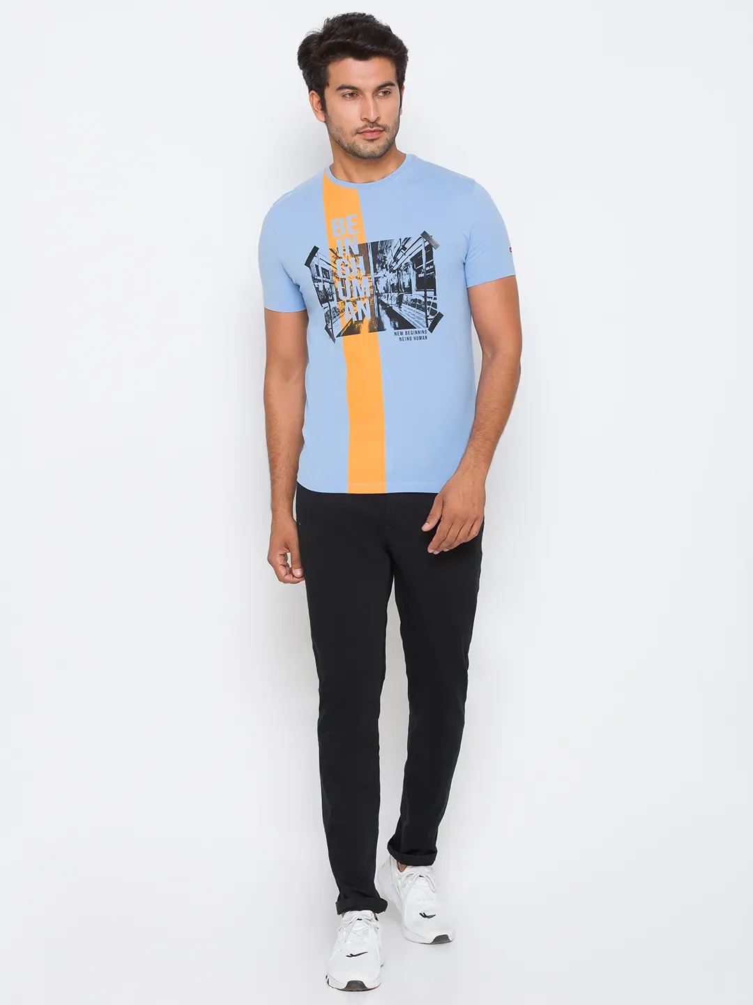 Light Blue Regular Fit Round Neck Men's T-Shirt by Being Human Clothing - Image 14