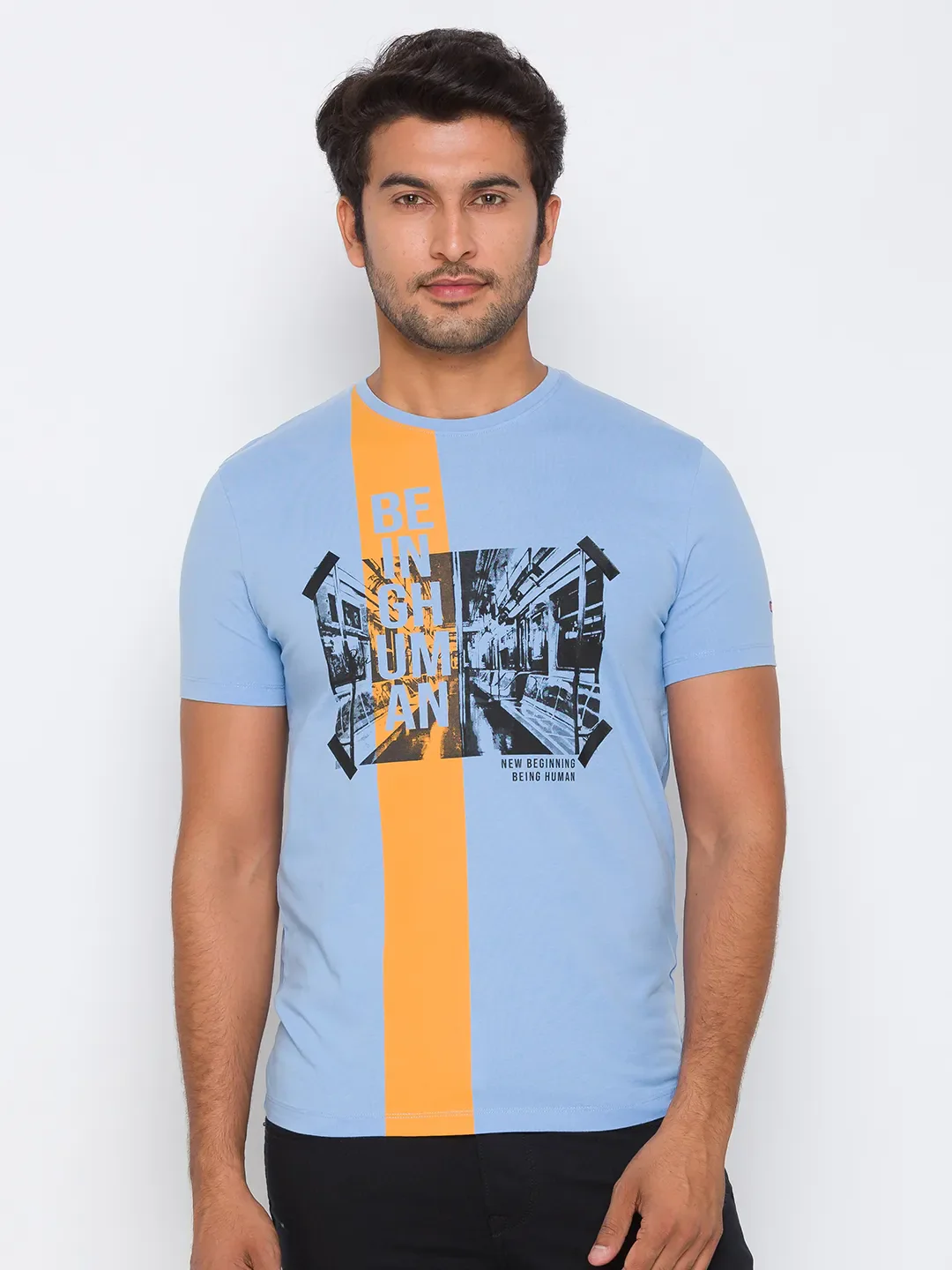 Light Blue Regular Fit Round Neck Men's T-Shirt by Being Human Clothing - Image 7