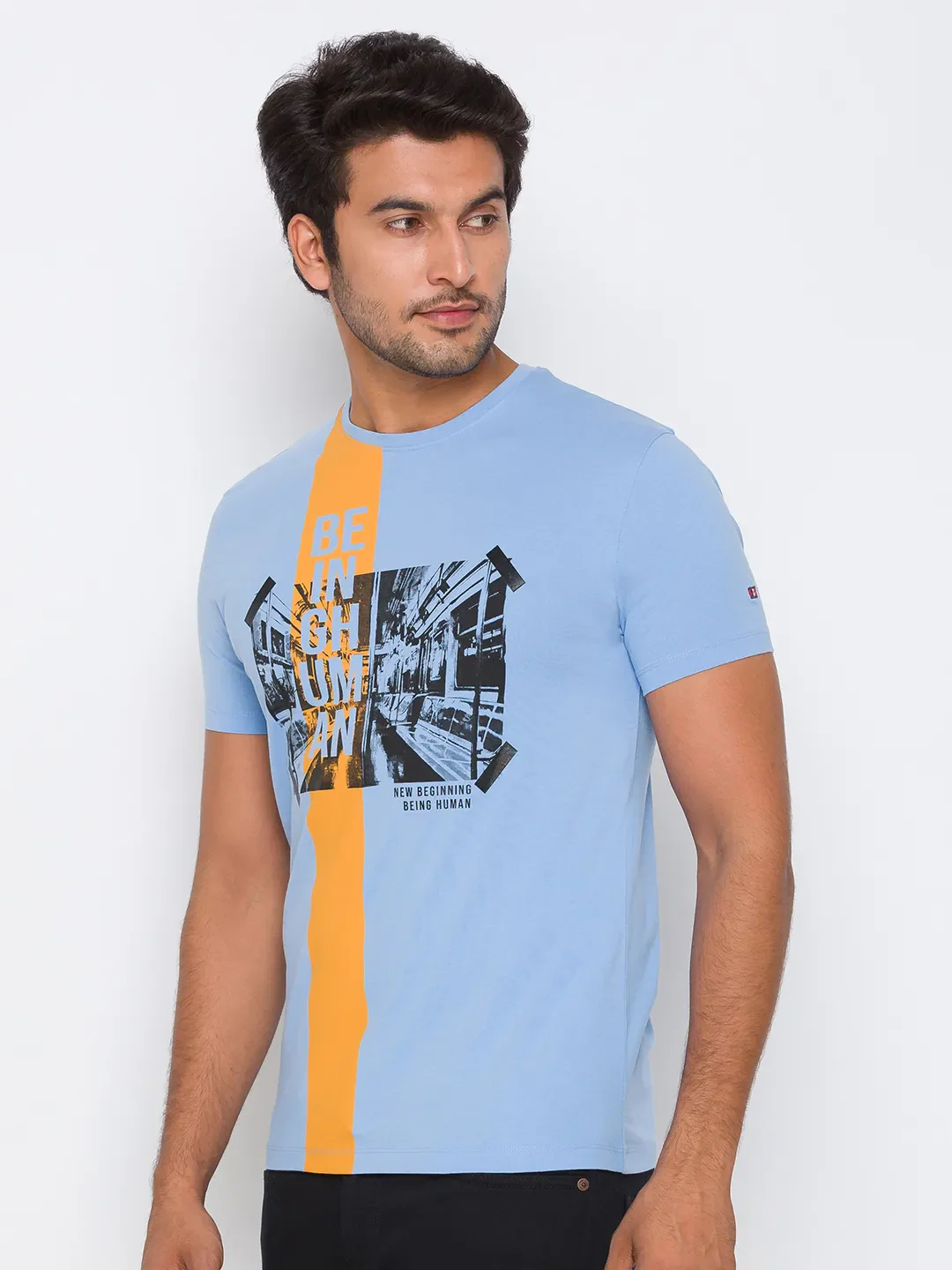 Light Blue Regular Fit Round Neck Men's T-Shirt by Being Human Clothing - Image 8