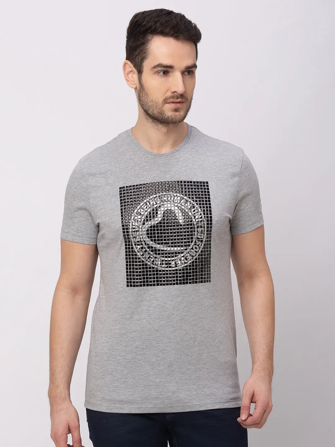 Grey Regular Fit Men's Short Sleeves T-Shirt by Being Human Clothing