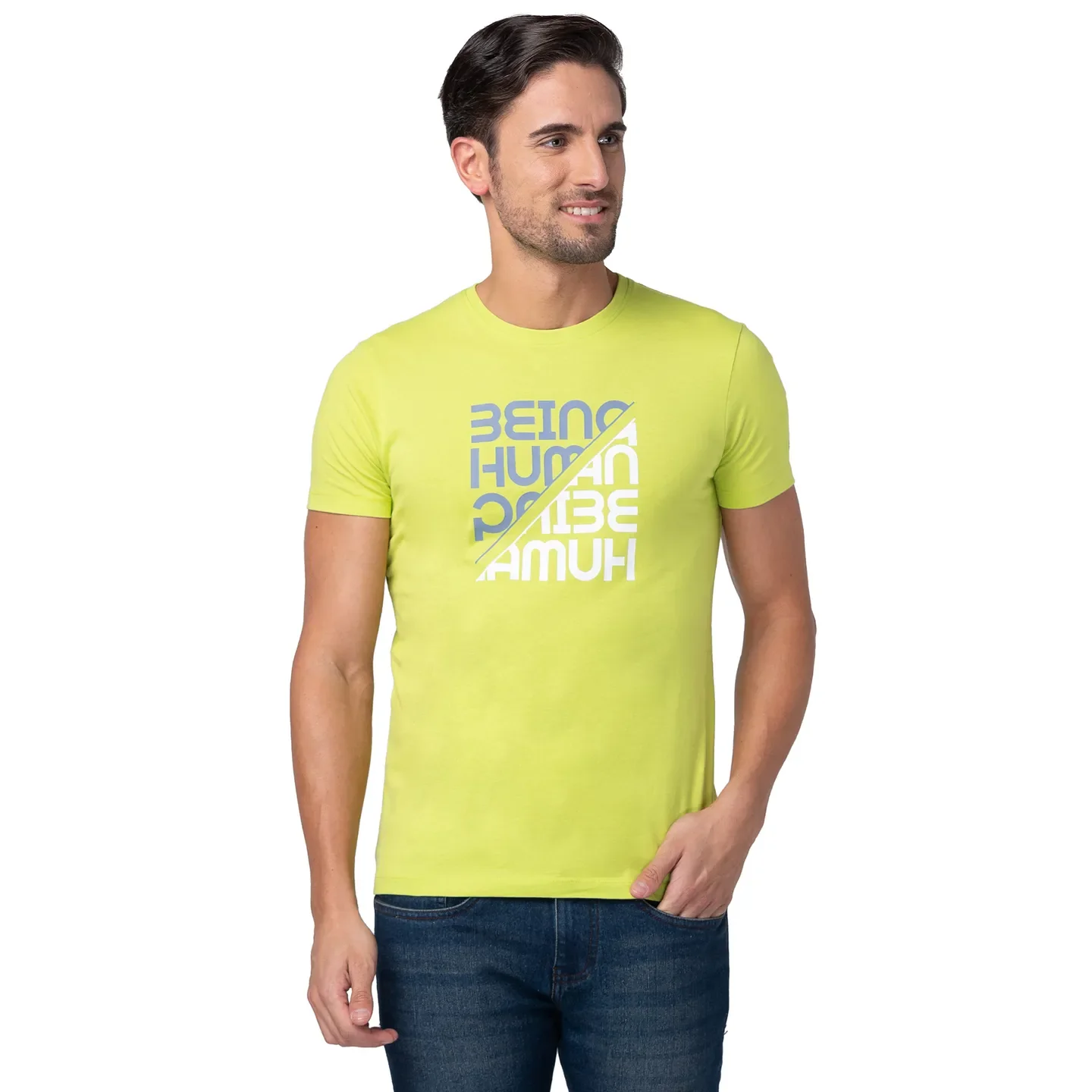 Lime Punch Regular Fit Round Neck Men's T-Shirt by Being Human Clothing