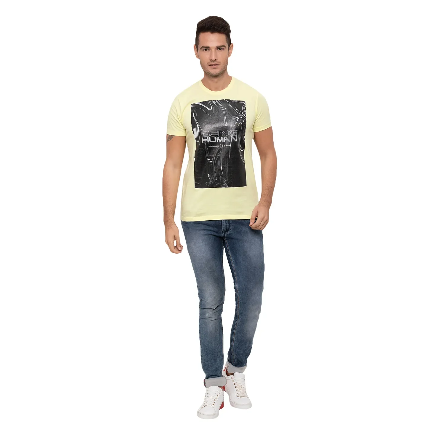 Yellow Regular Fit Men's Short Sleeves T-Shirt by Being Human Clothing - Image 5