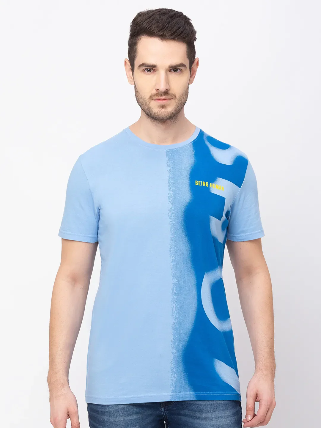 Blue Regular Fit Men's Short Sleeves T-Shirt by Being Human Clothing