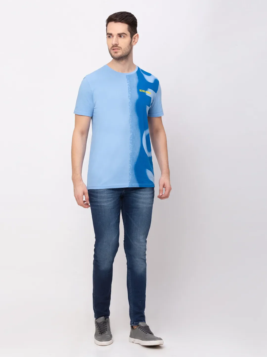 Blue Regular Fit Men's Short Sleeves T-Shirt by Being Human Clothing - Image 5
