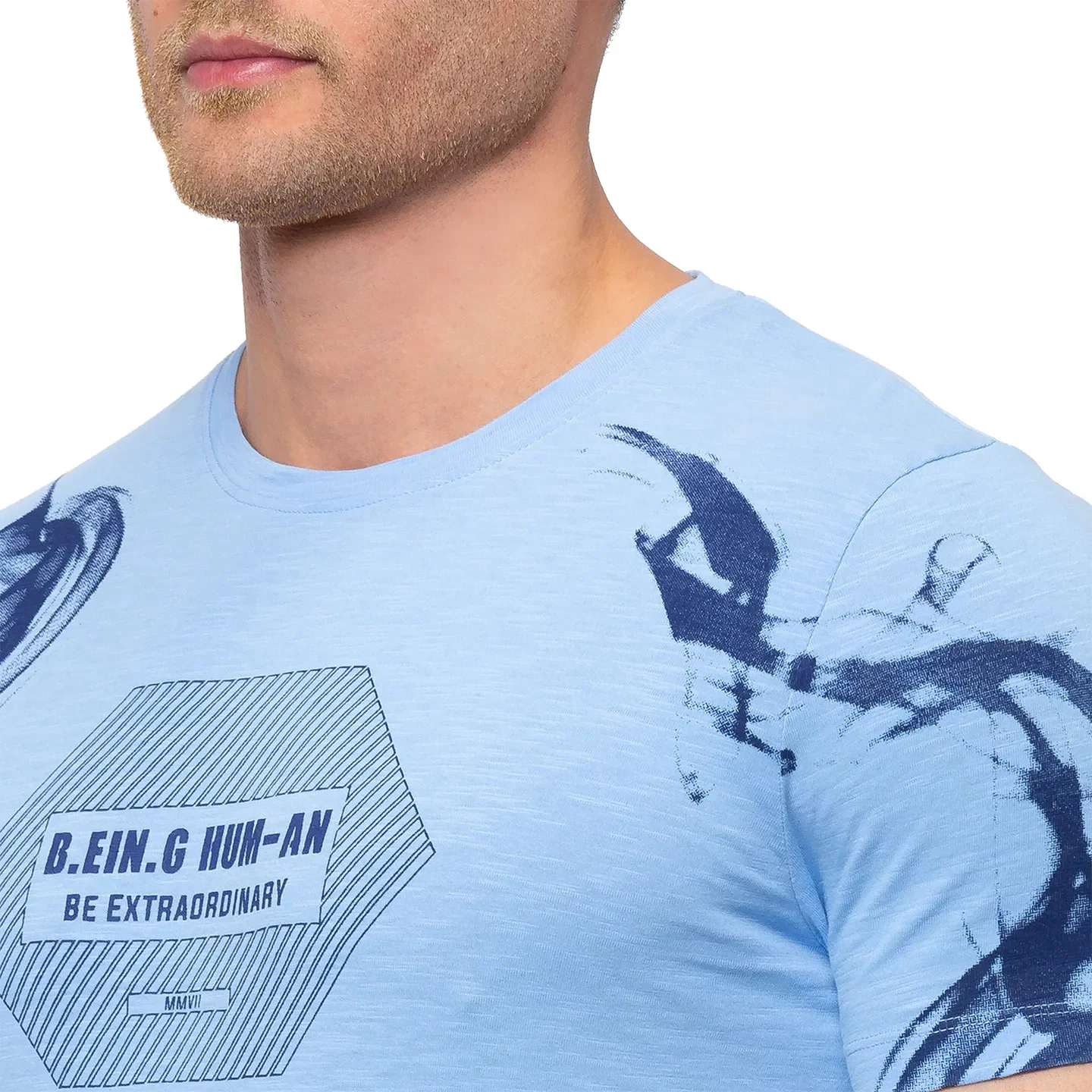 Blue Regular Fit Men's Short Sleeves T-Shirt by Being Human Clothing - Image 4