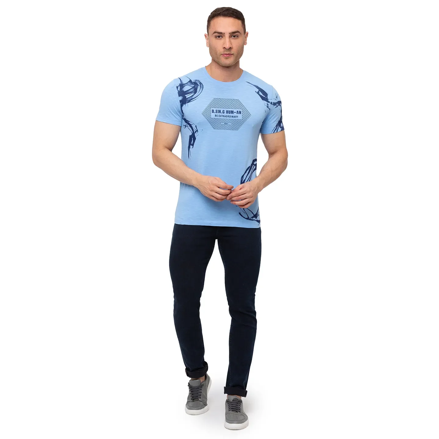 Blue Regular Fit Men's Short Sleeves T-Shirt by Being Human Clothing - Image 5