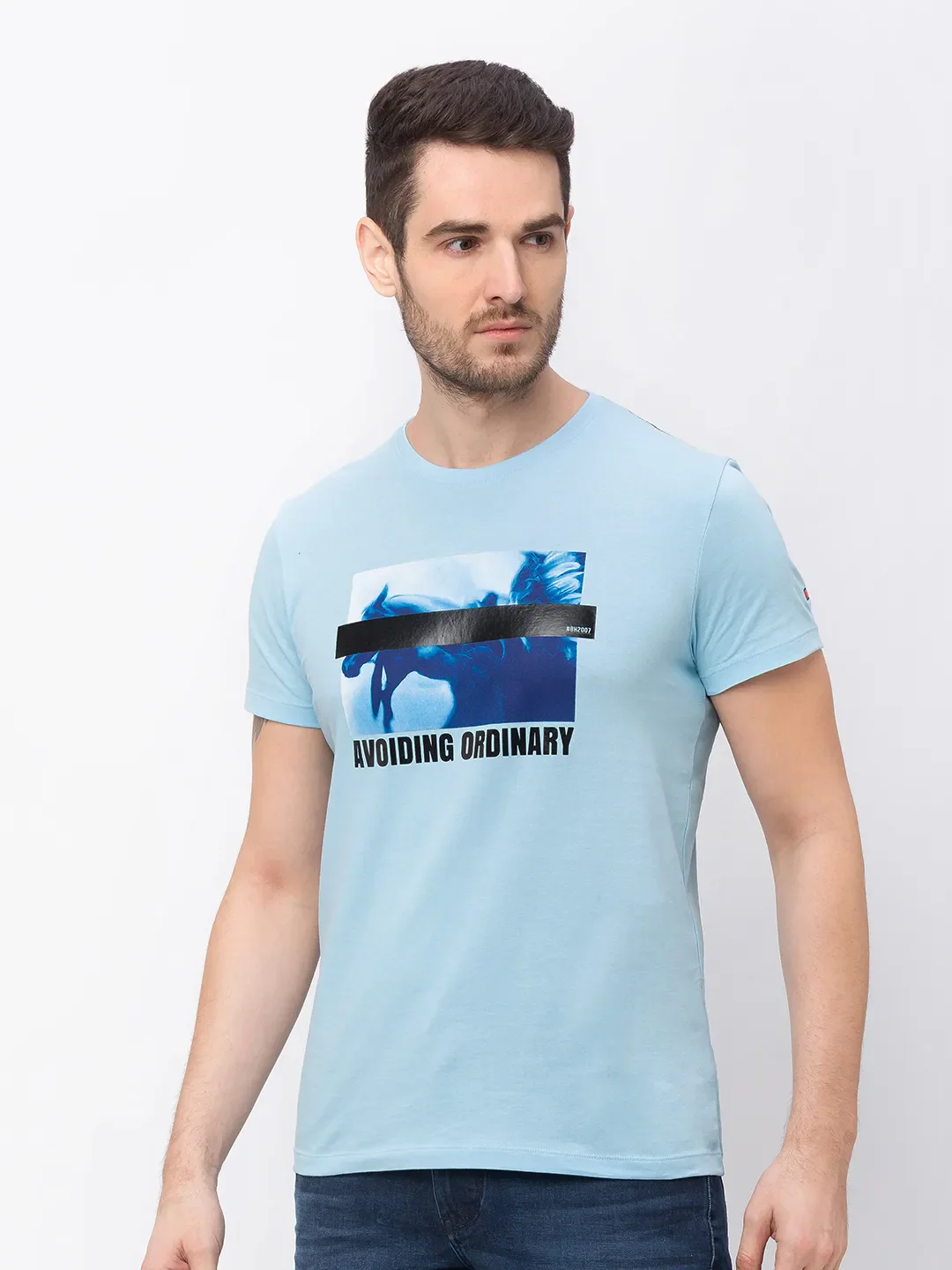 Blue Regular Fit Men's Short Sleeves T-Shirt by Being Human Clothing - Image 3