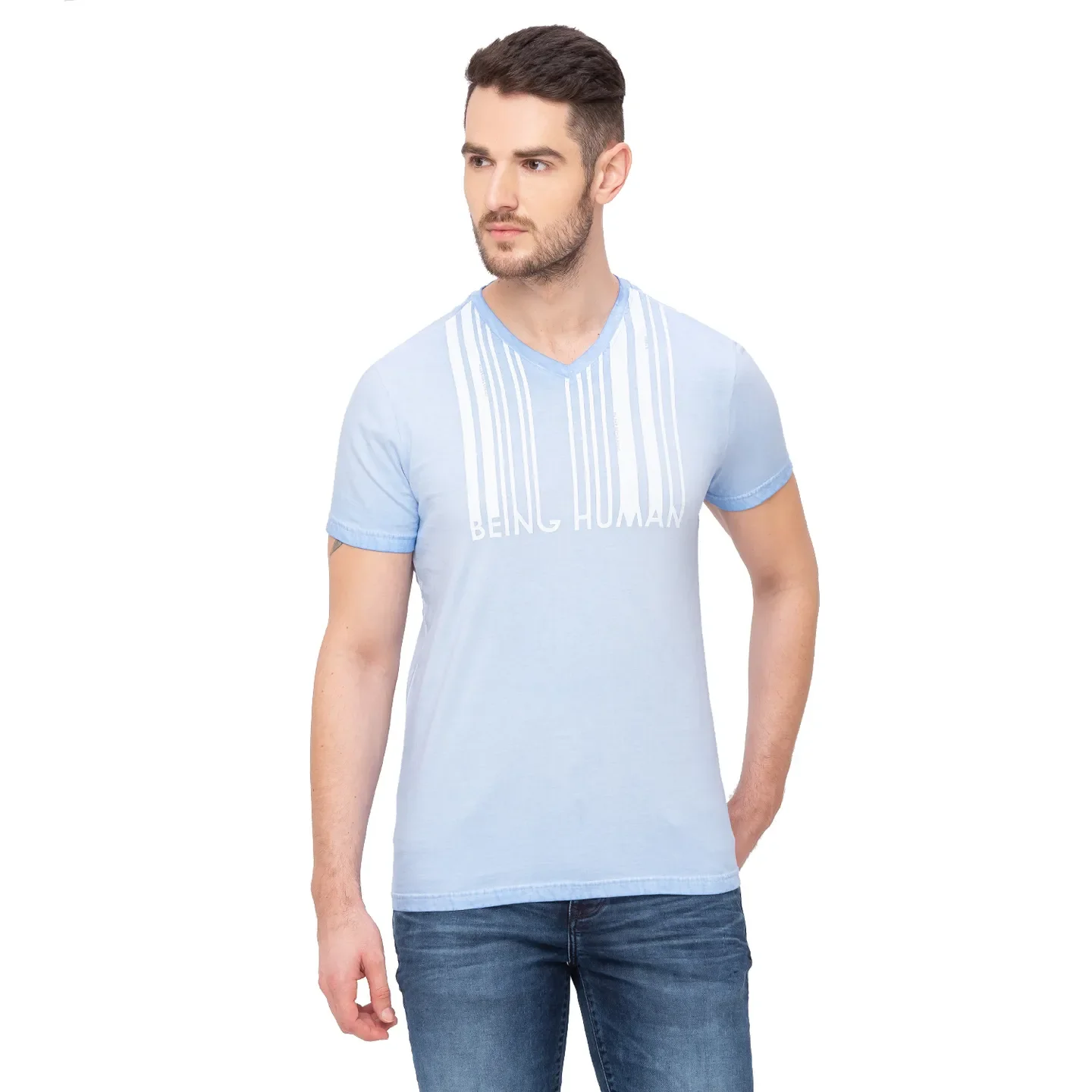 Blue Regular Fit Men's Short Sleeves T-Shirt by Being Human Clothing - Image 3