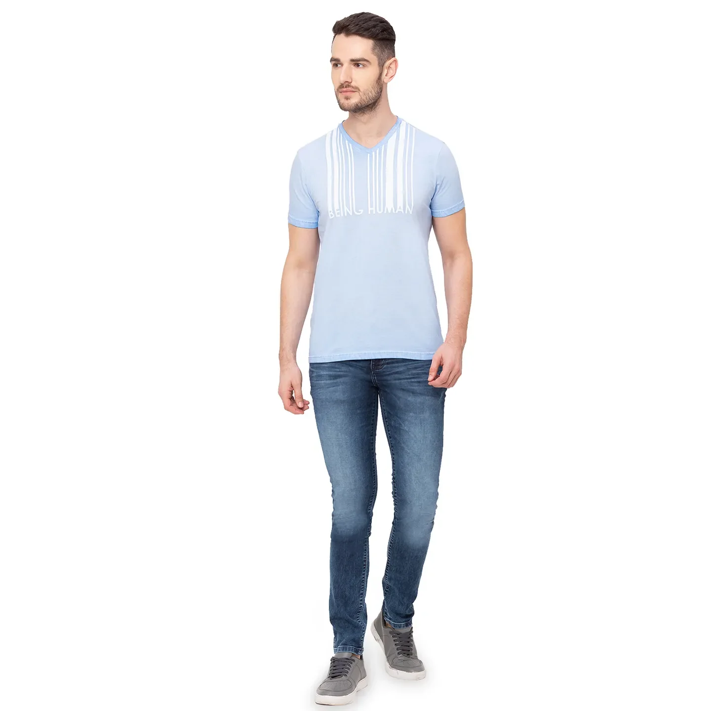 Blue Regular Fit Men's Short Sleeves T-Shirt by Being Human Clothing - Image 5