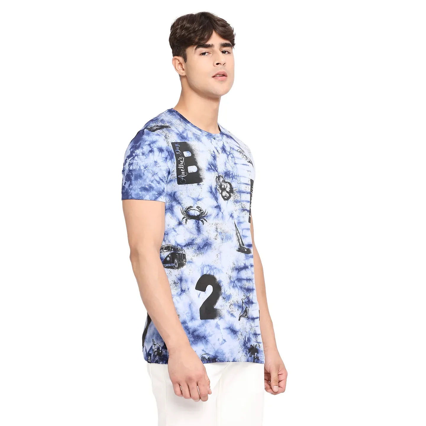 Light Blue Regular Fit Round Neck Men's T-Shirt by Being Human Clothing - Image 3