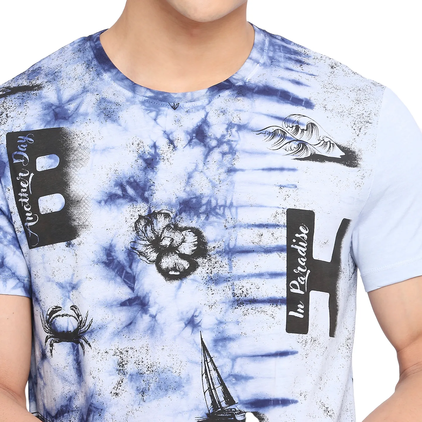 Light Blue Regular Fit Round Neck Men's T-Shirt by Being Human Clothing - Image 5