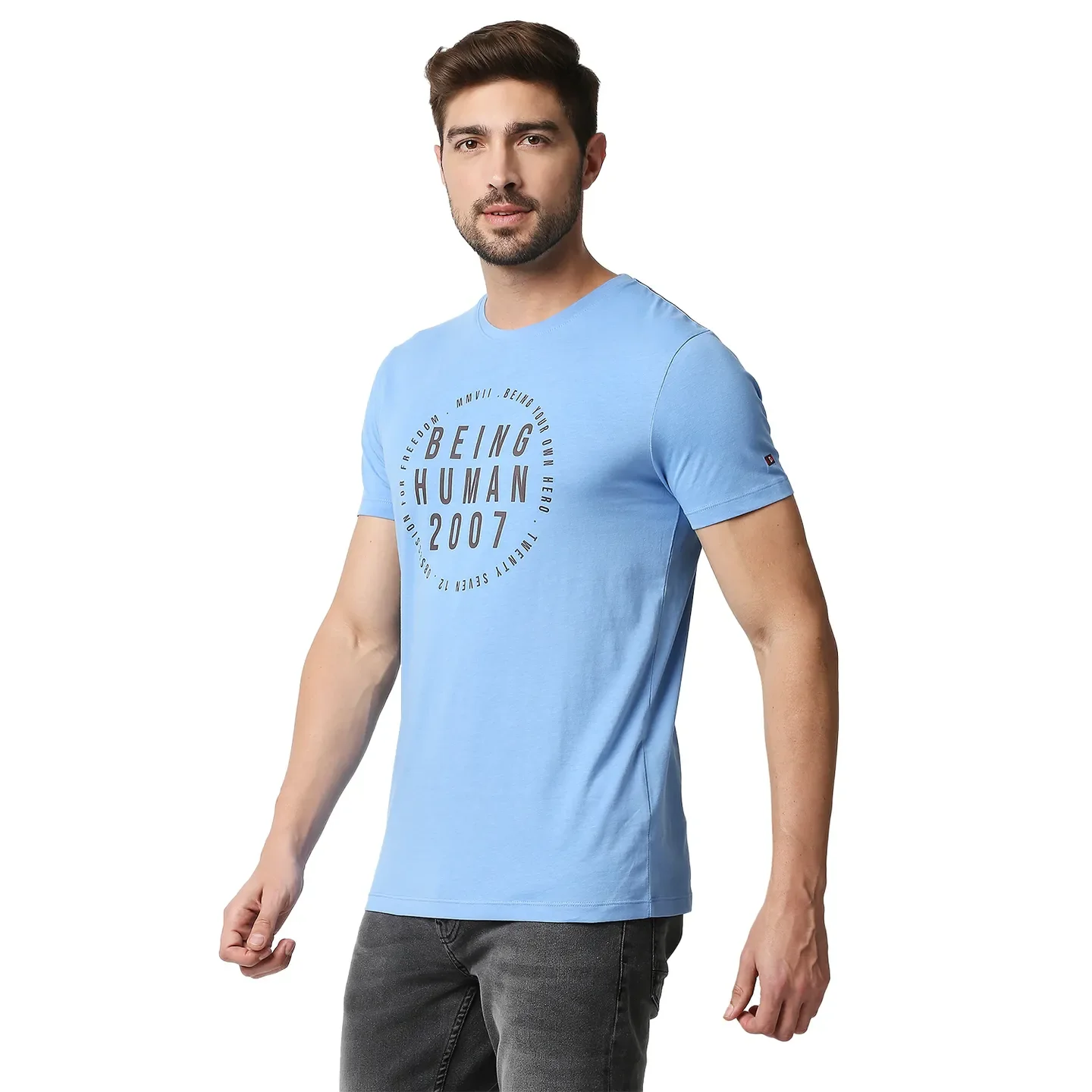Blue Regular Fit Men's Short Sleeves T-Shirt by Being Human Clothing - Image 2