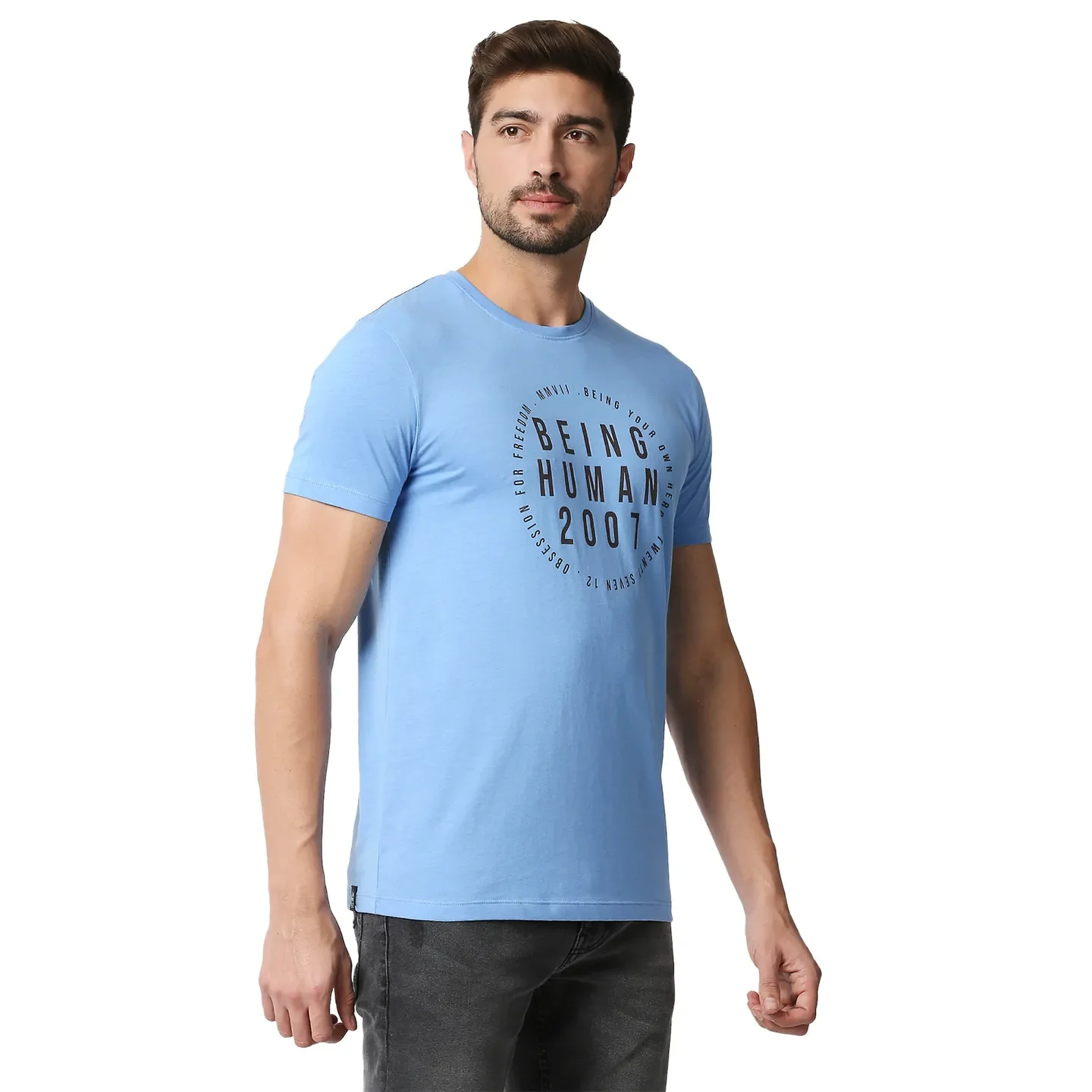 Blue Regular Fit Men's Short Sleeves T-Shirt by Being Human Clothing - Image 3