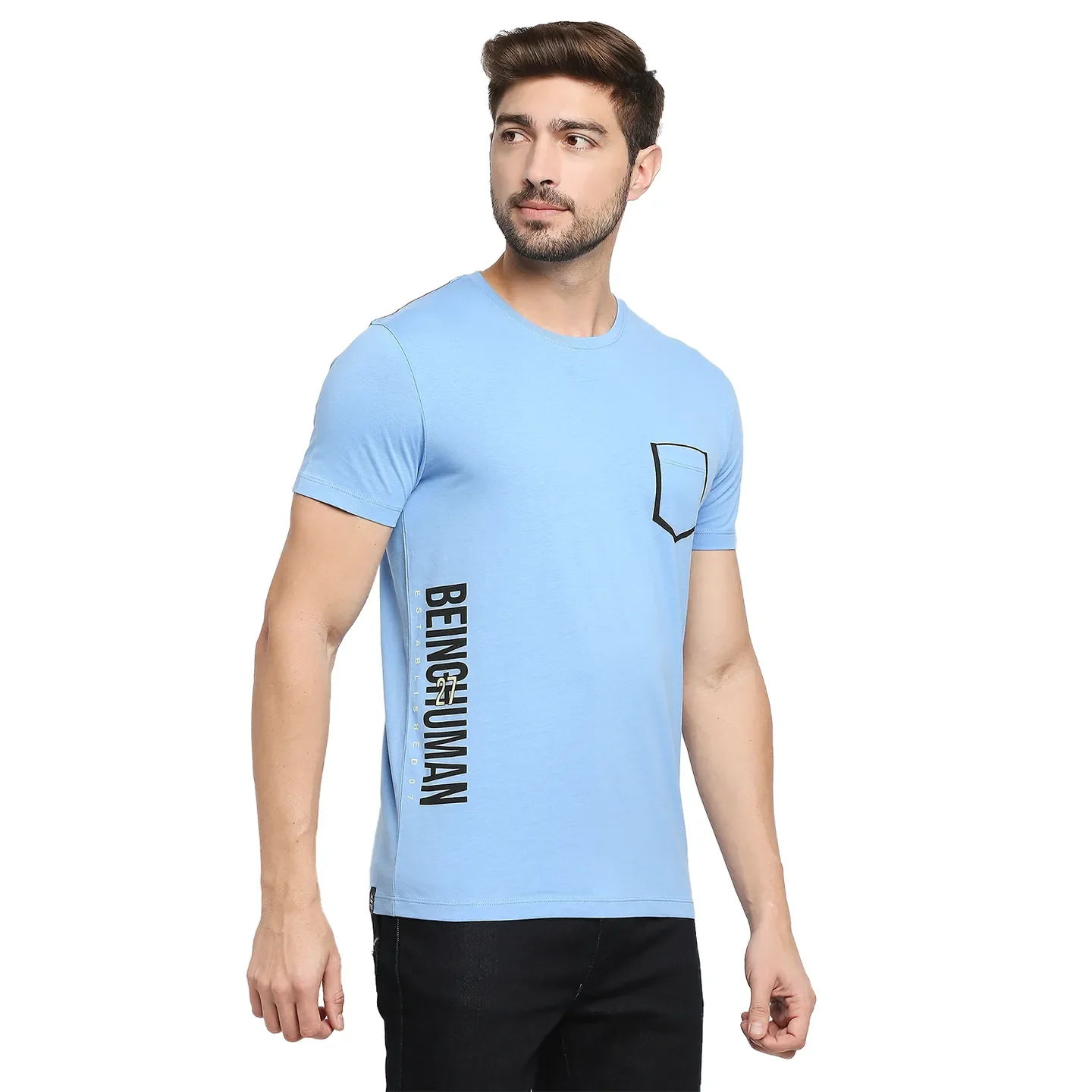 Blue Regular Fit Men's Short Sleeves T-Shirt by Being Human Clothing - Image 3