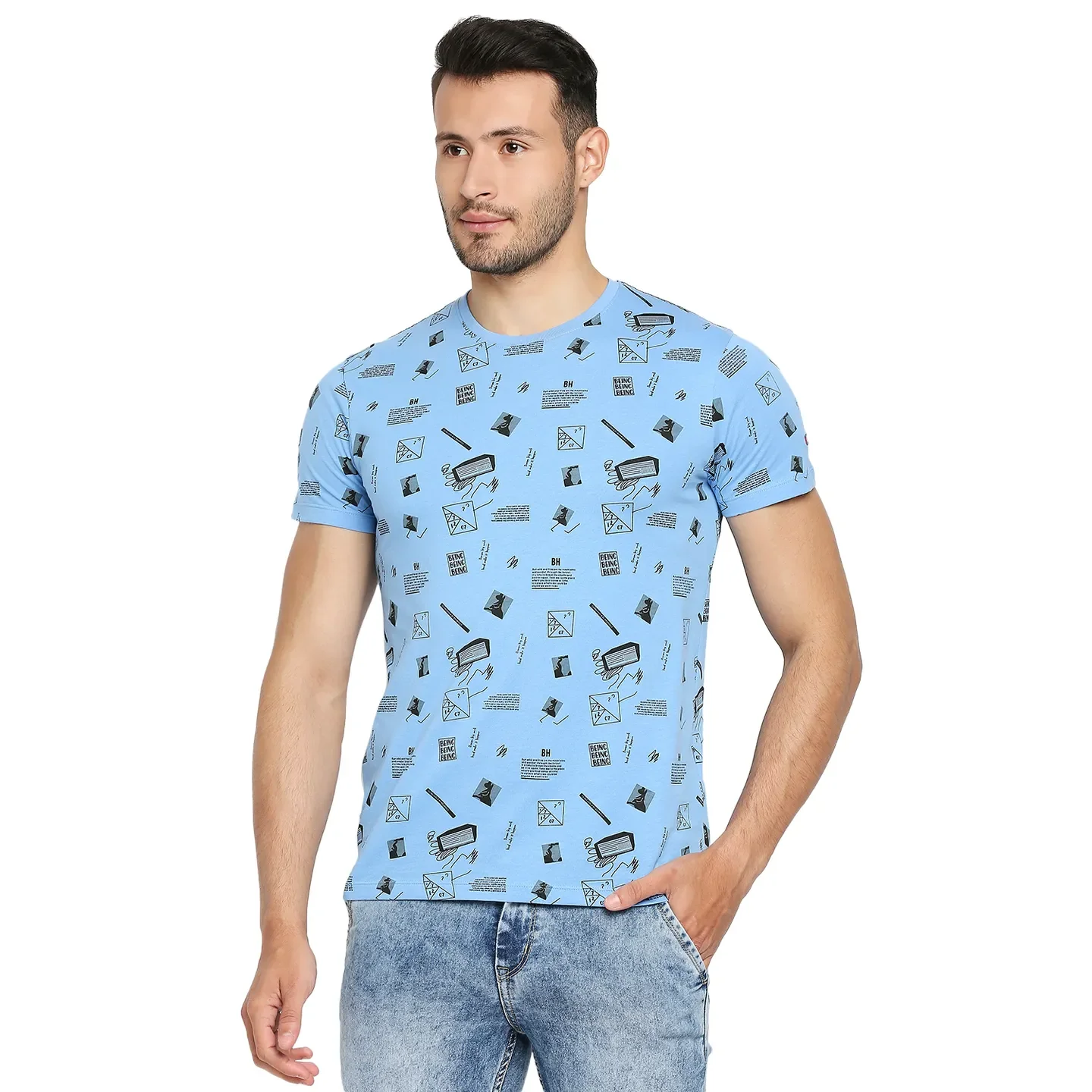 Blue Regular Fit Men's Short Sleeves T-Shirt by Being Human Clothing - Image 2