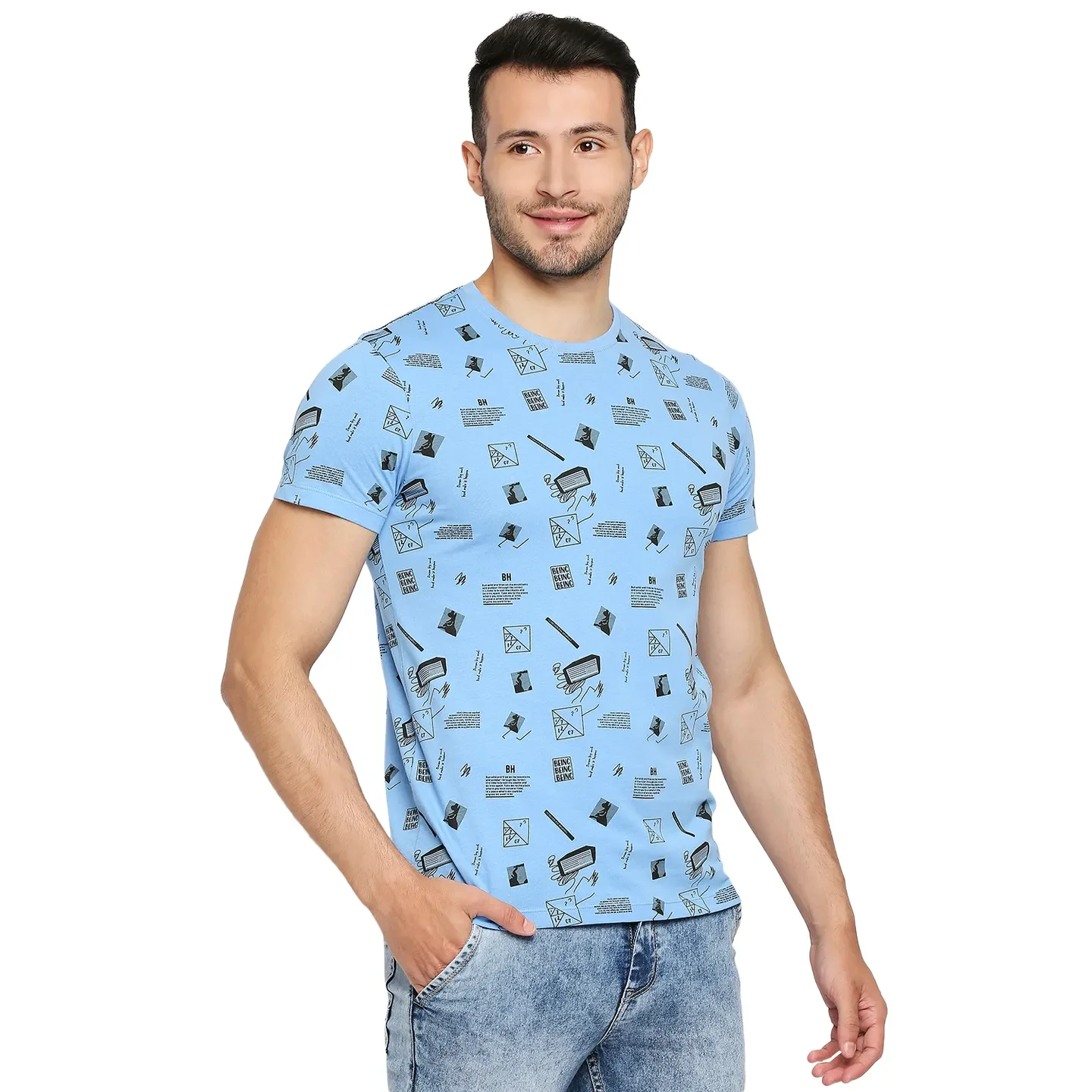 Blue Regular Fit Men's Short Sleeves T-Shirt by Being Human Clothing - Image 3