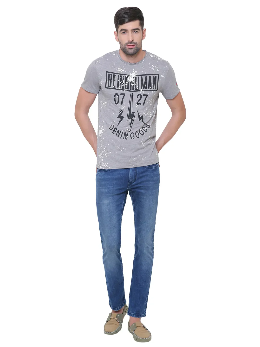 Grey Regular Fit Men's Short Sleeves T-Shirt by Being Human Clothing - Image 6