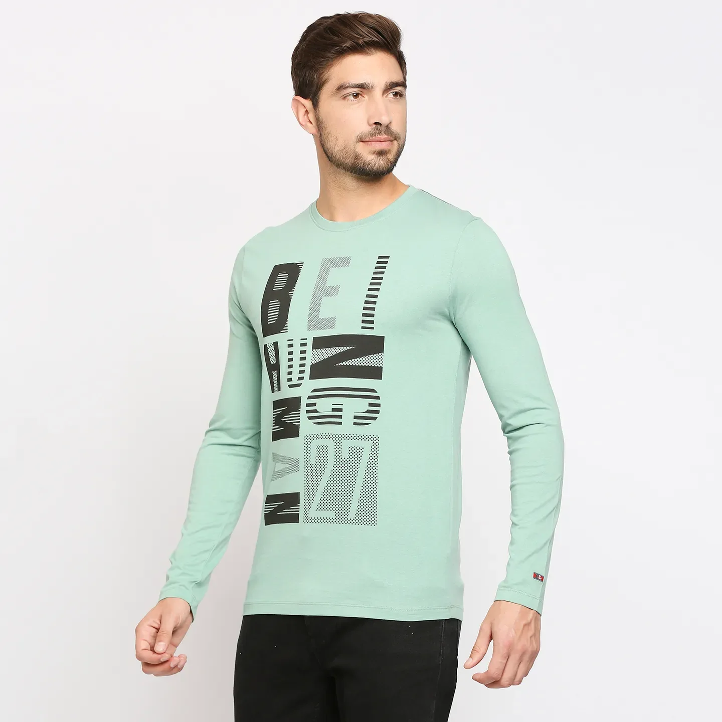 Green Regular Fit Men's Long Sleeves T-Shirt by Being Human Clothing - Image 3