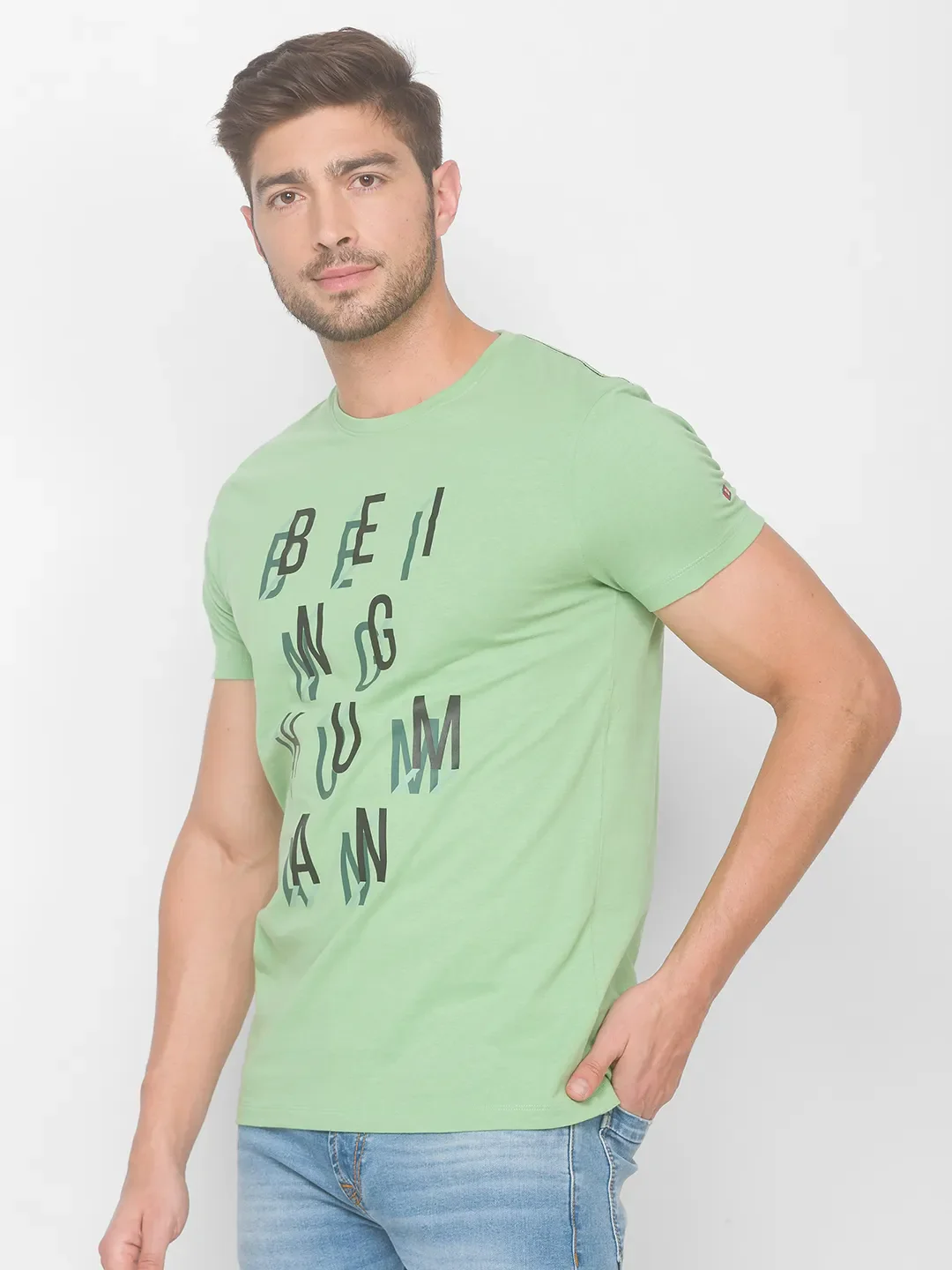 Green Regular Fit Men's Short Sleeves T-Shirt by Being Human Clothing - Image 2