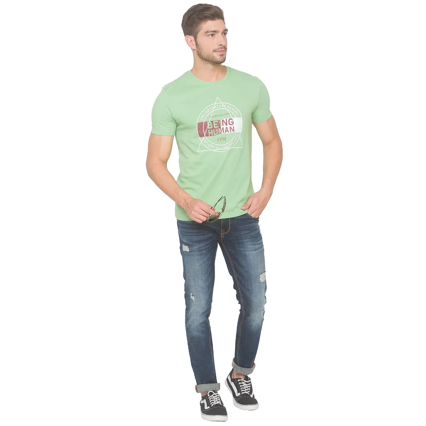 Green Regular Fit Men's Short Sleeves T-Shirt by Being Human Clothing - Image 4