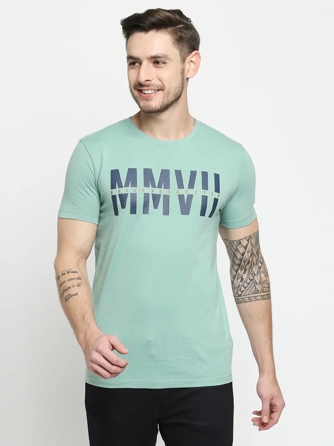 Green Regular Fit Men's Short Sleeves T-Shirt by Being Human Clothing