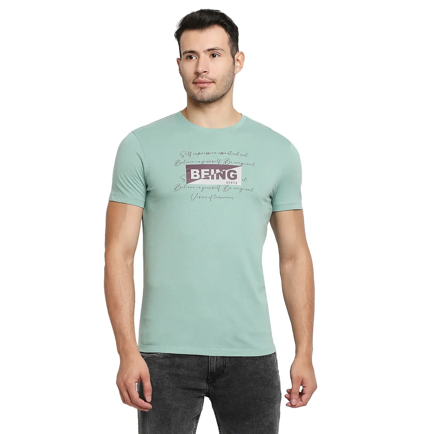 Green Regular Fit Men's Short Sleeves T-Shirt by Being Human Clothing