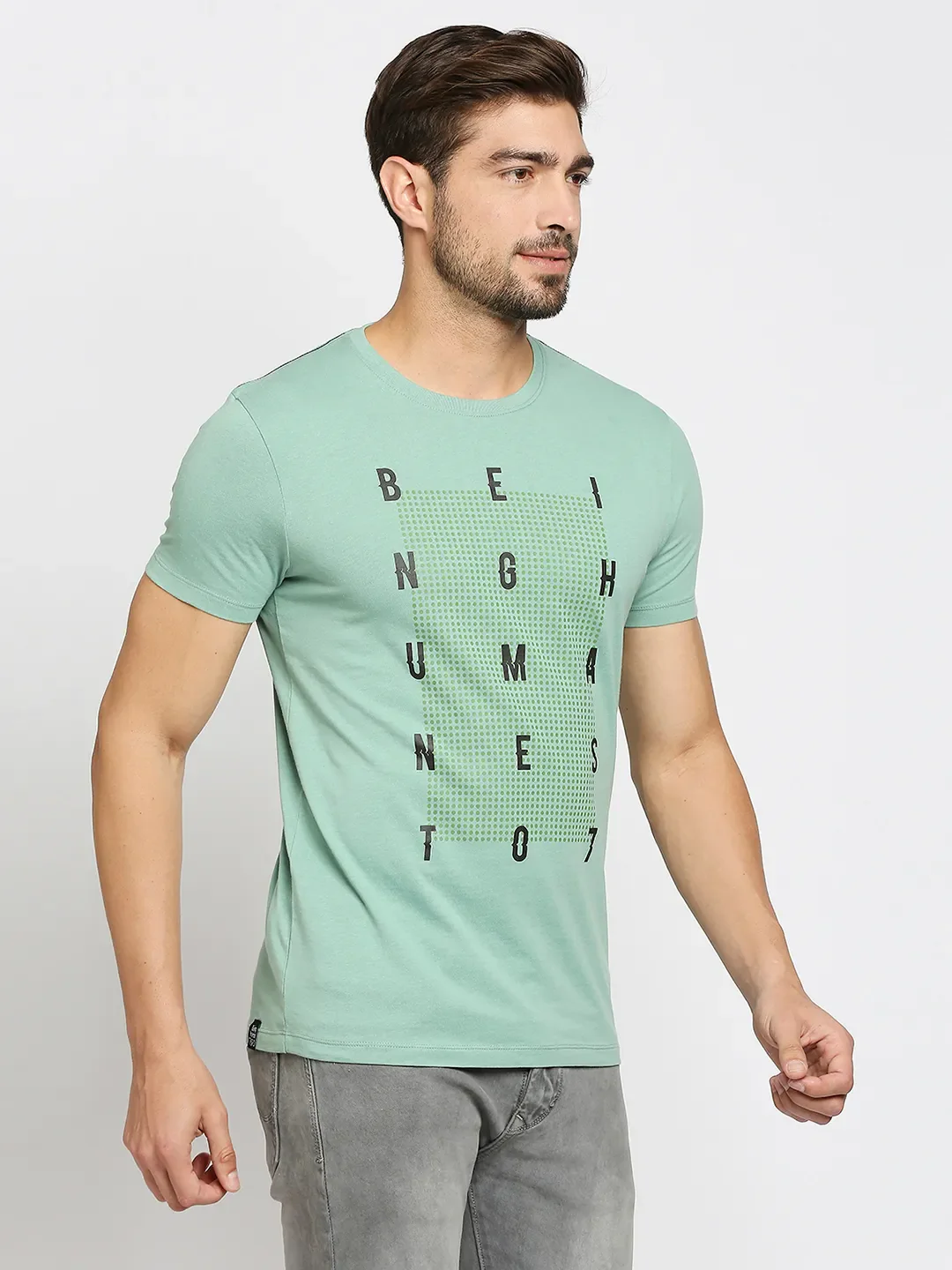 Green Regular Fit Men's Short Sleeves T-Shirt by Being Human Clothing - Image 3