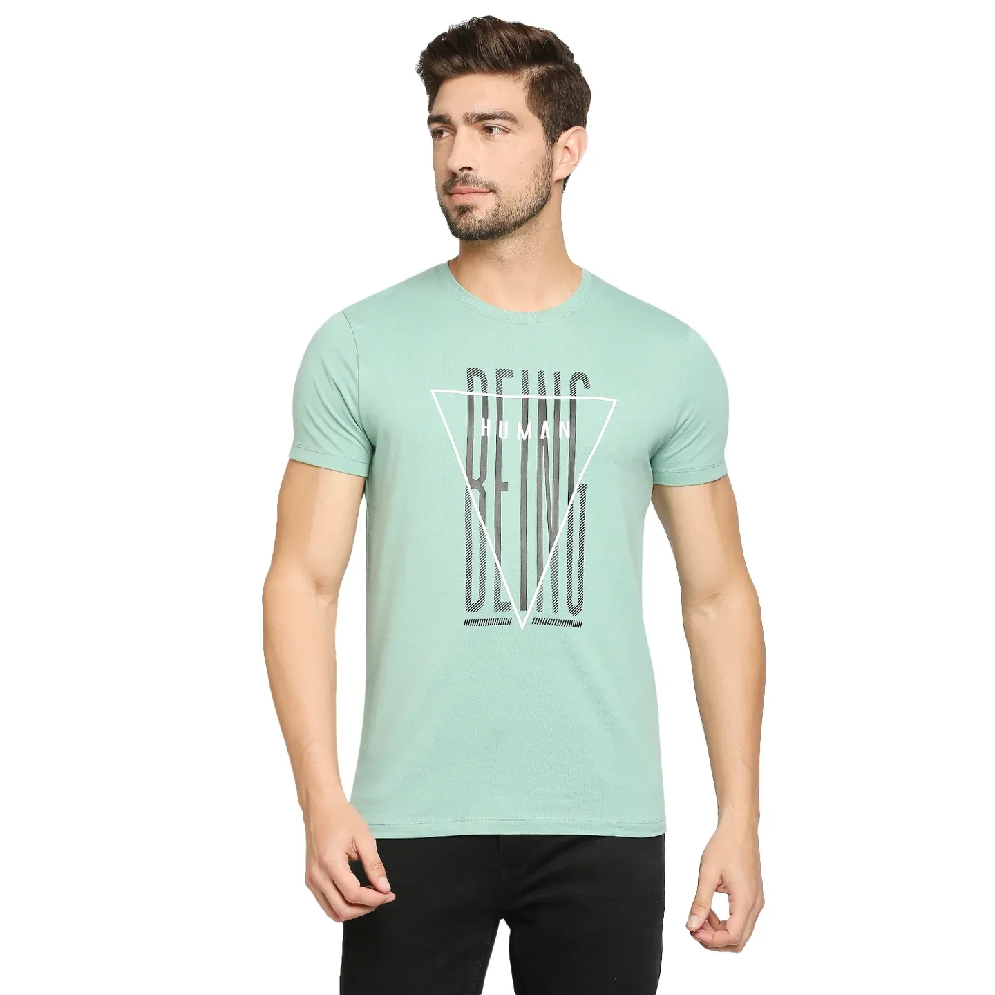 Green Regular Fit Men's Short Sleeves T-Shirt by Being Human Clothing
