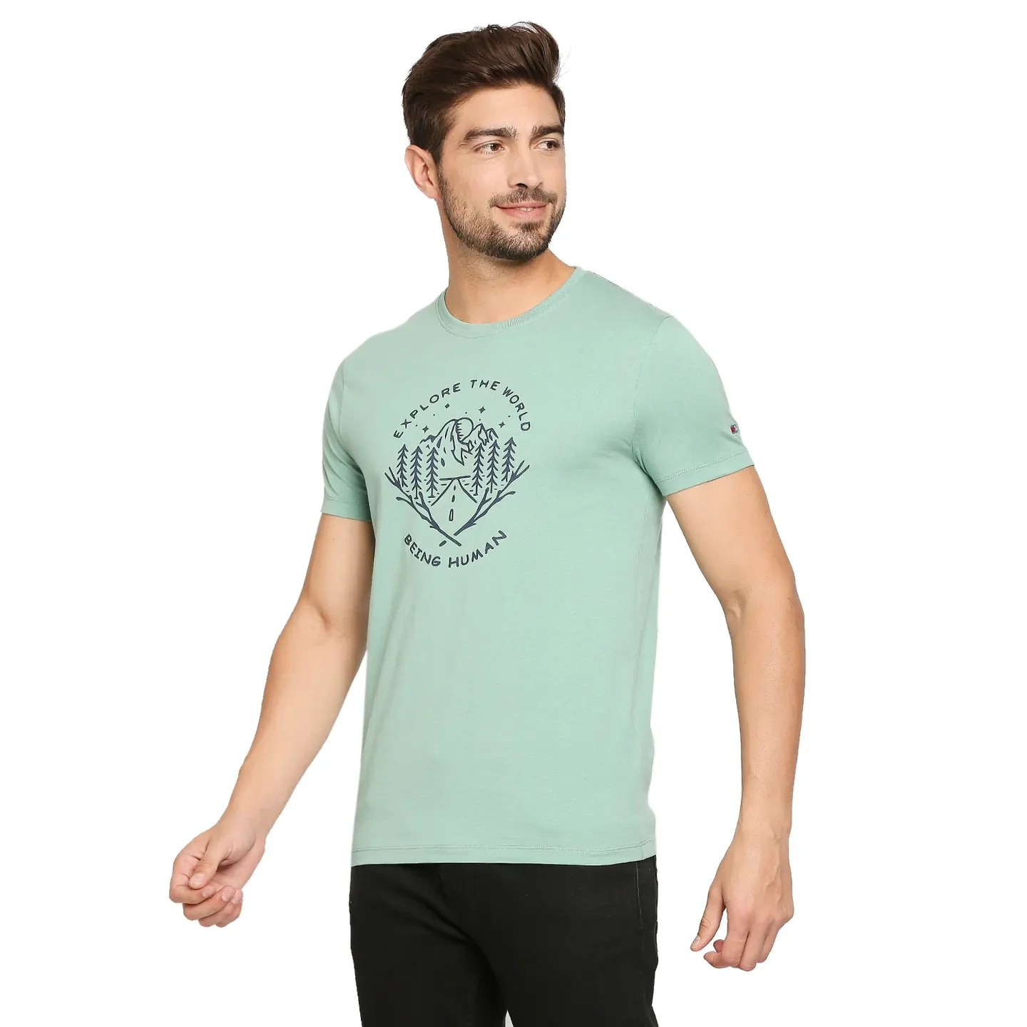 Green Regular Fit Men's Short Sleeves T-Shirt by Being Human Clothing - Image 5