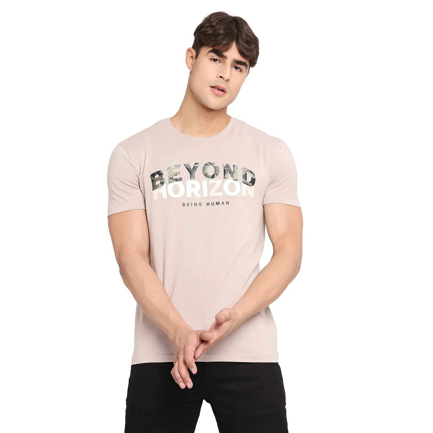 Grey Regular Fit Men's Short Sleeves T-Shirt by Being Human Clothing
