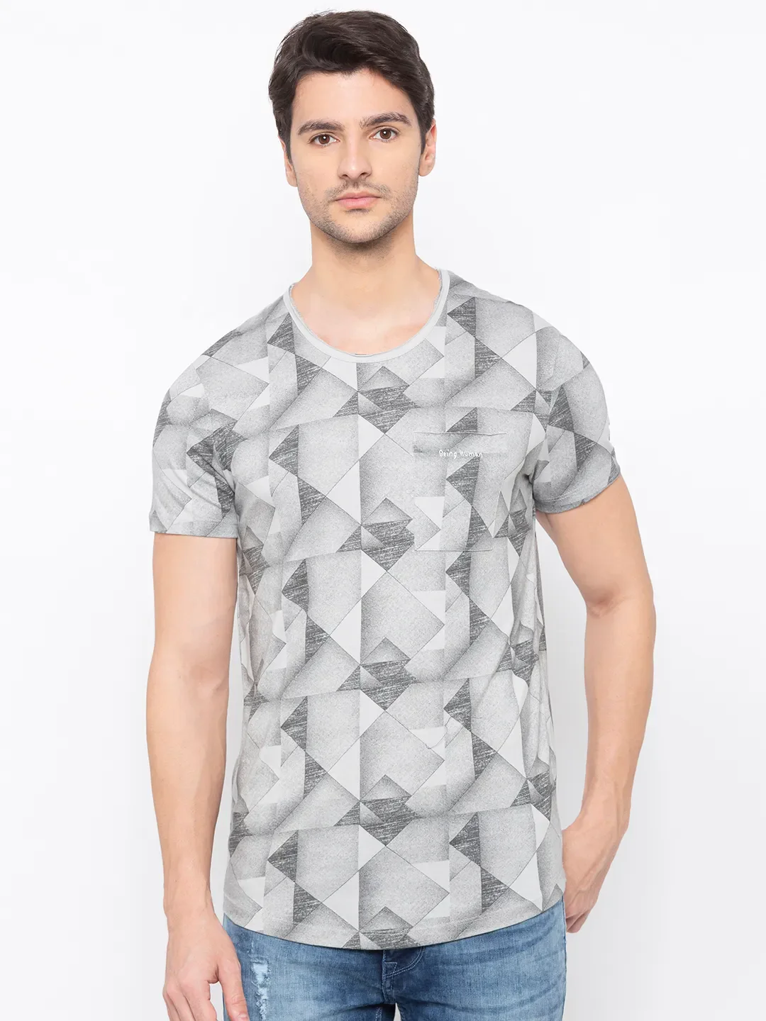 Grey Regular Fit Men's Short Sleeves T-Shirt by Being Human Clothing