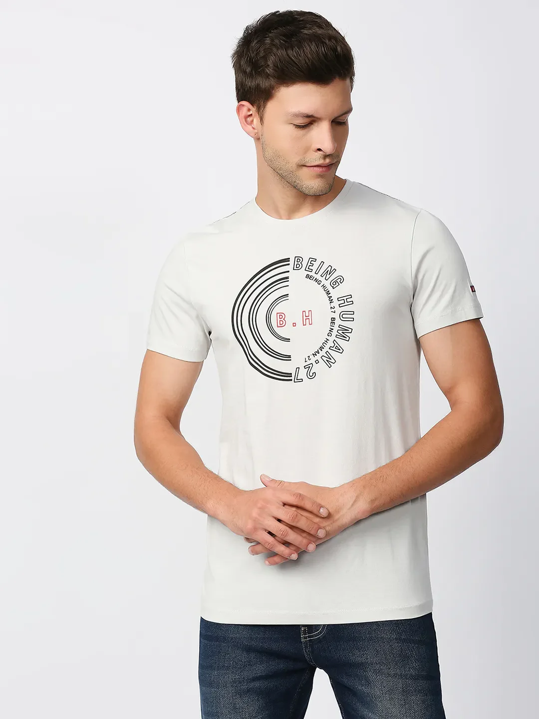 Grey Regular Fit Men's Short Sleeves T-Shirt by Being Human Clothing