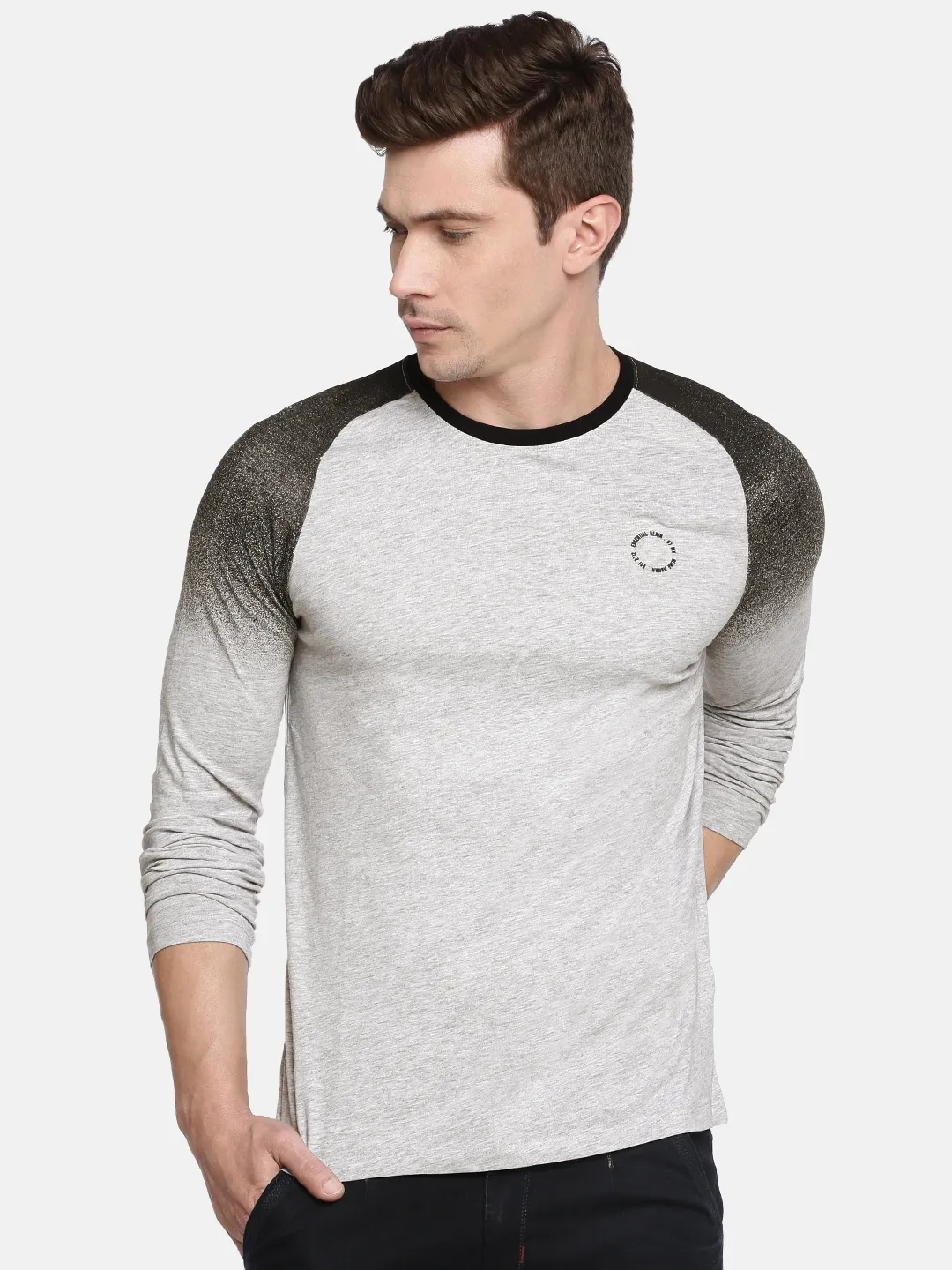 Grey Regular Fit Men's Long Sleeves T-Shirt by Being Human Clothing