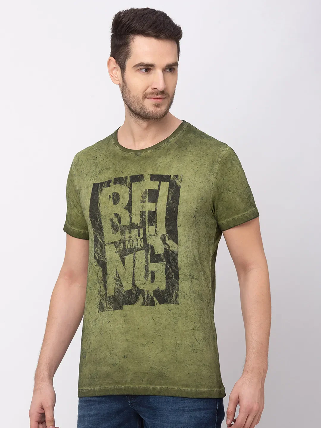 Green Regular Fit Men's Short Sleeves T-Shirt by Being Human Clothing - Image 2