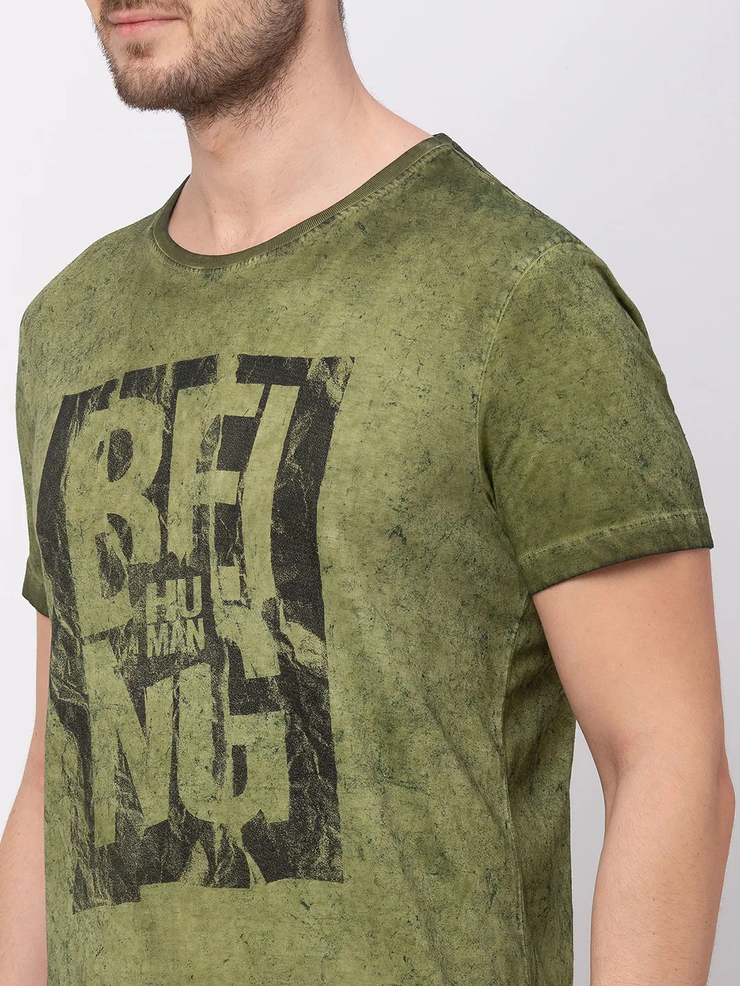 Green Regular Fit Men's Short Sleeves T-Shirt by Being Human Clothing - Image 3
