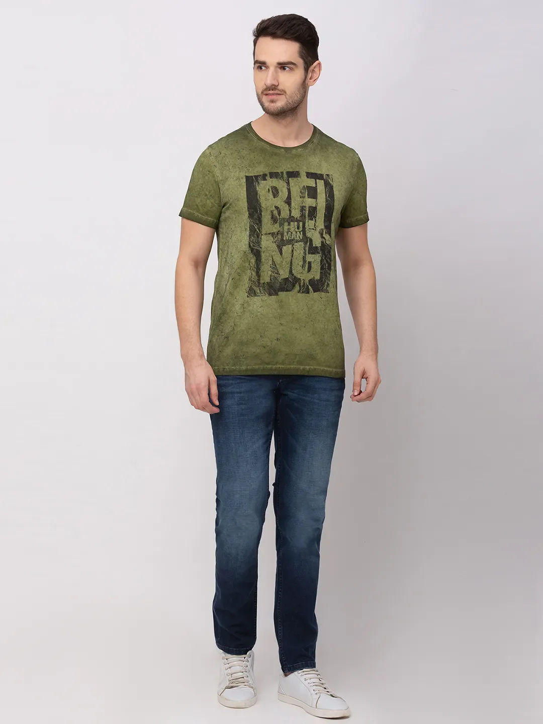 Green Regular Fit Men's Short Sleeves T-Shirt by Being Human Clothing - Image 4