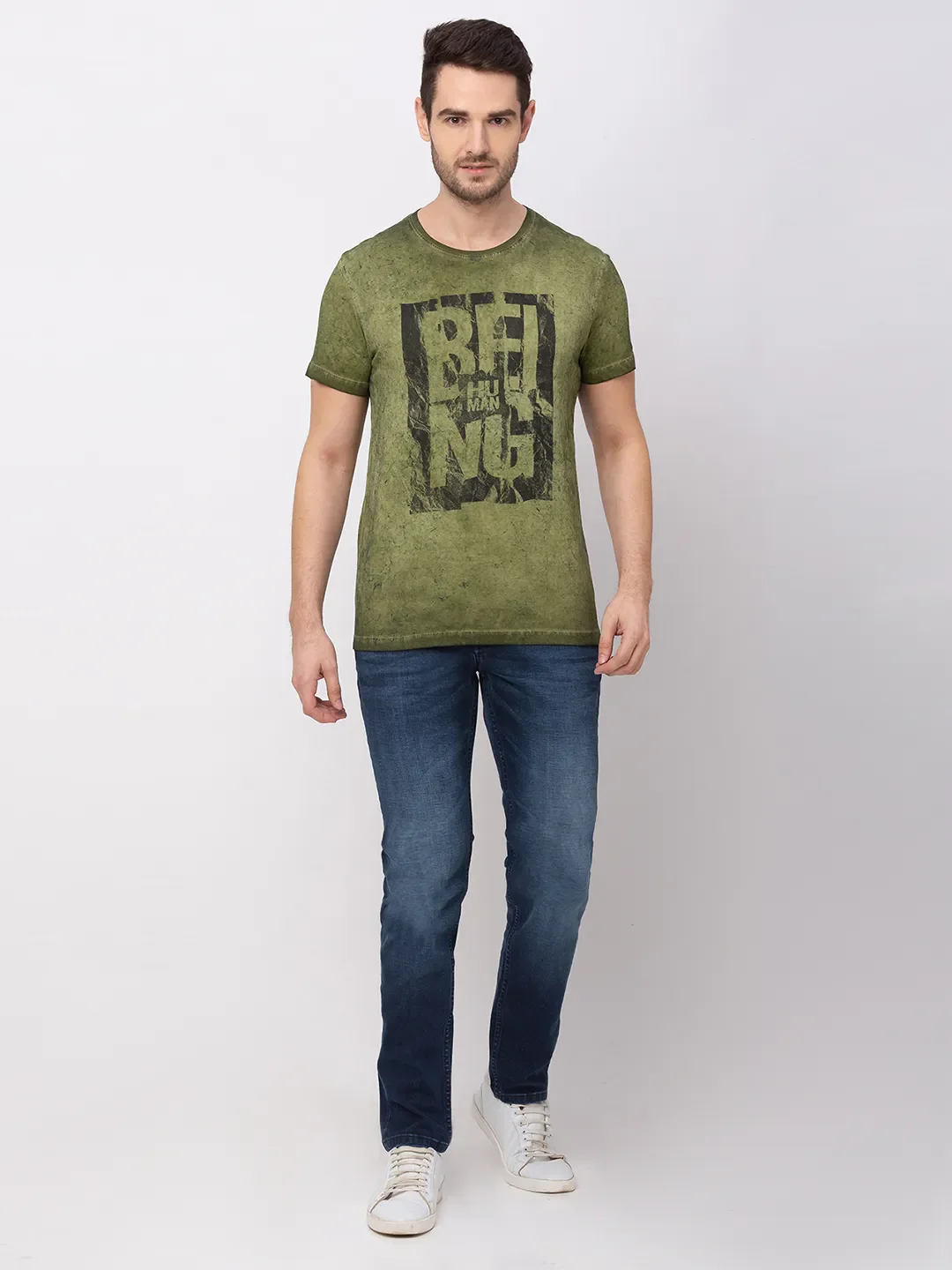 Green Regular Fit Men's Short Sleeves T-Shirt by Being Human Clothing - Image 5