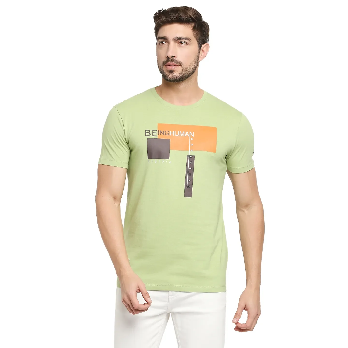 Green Regular Fit Men's Short Sleeves T-Shirt by Being Human Clothing