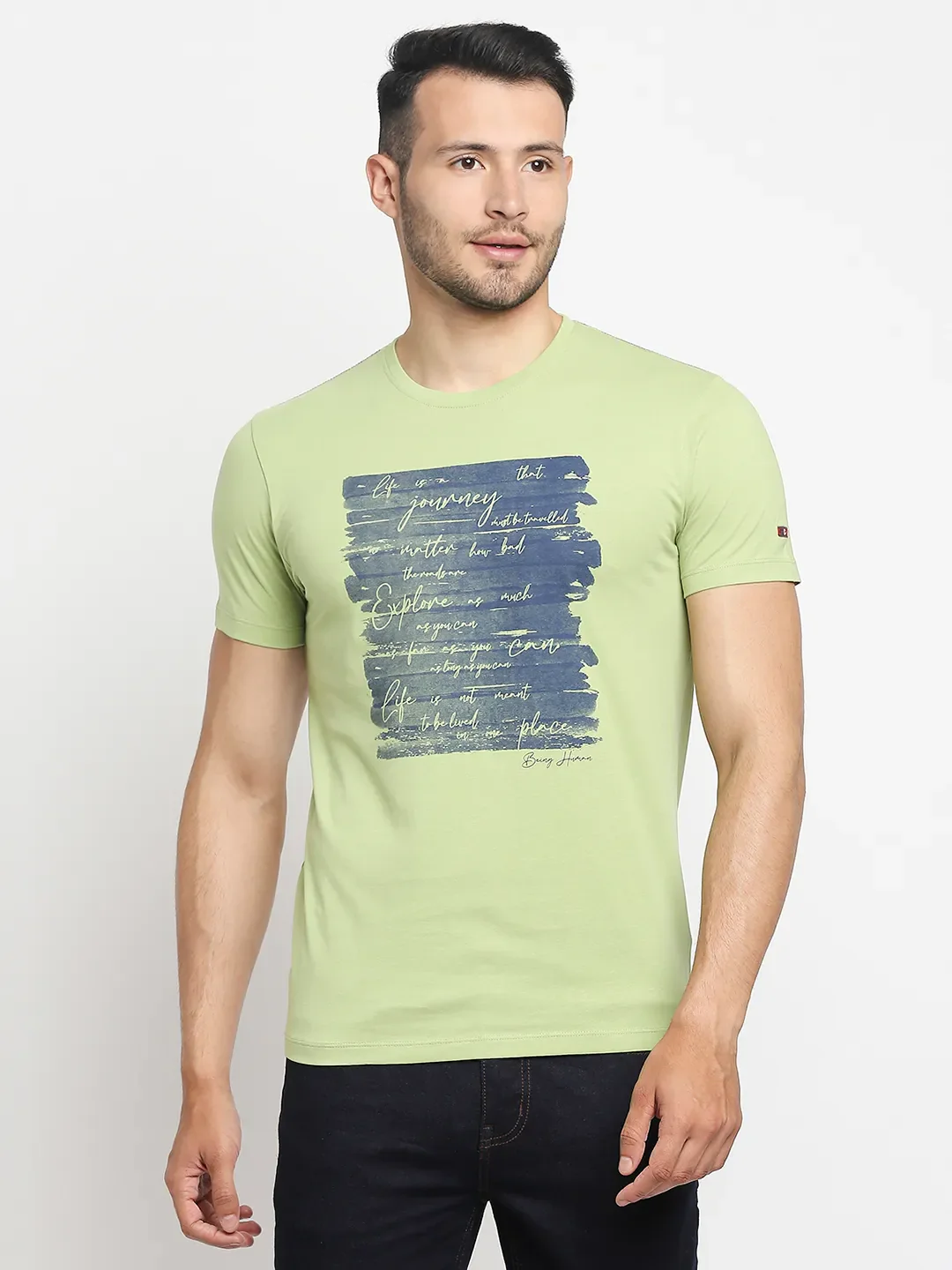 Green Regular Fit Men's Short Sleeves T-Shirt by Being Human Clothing